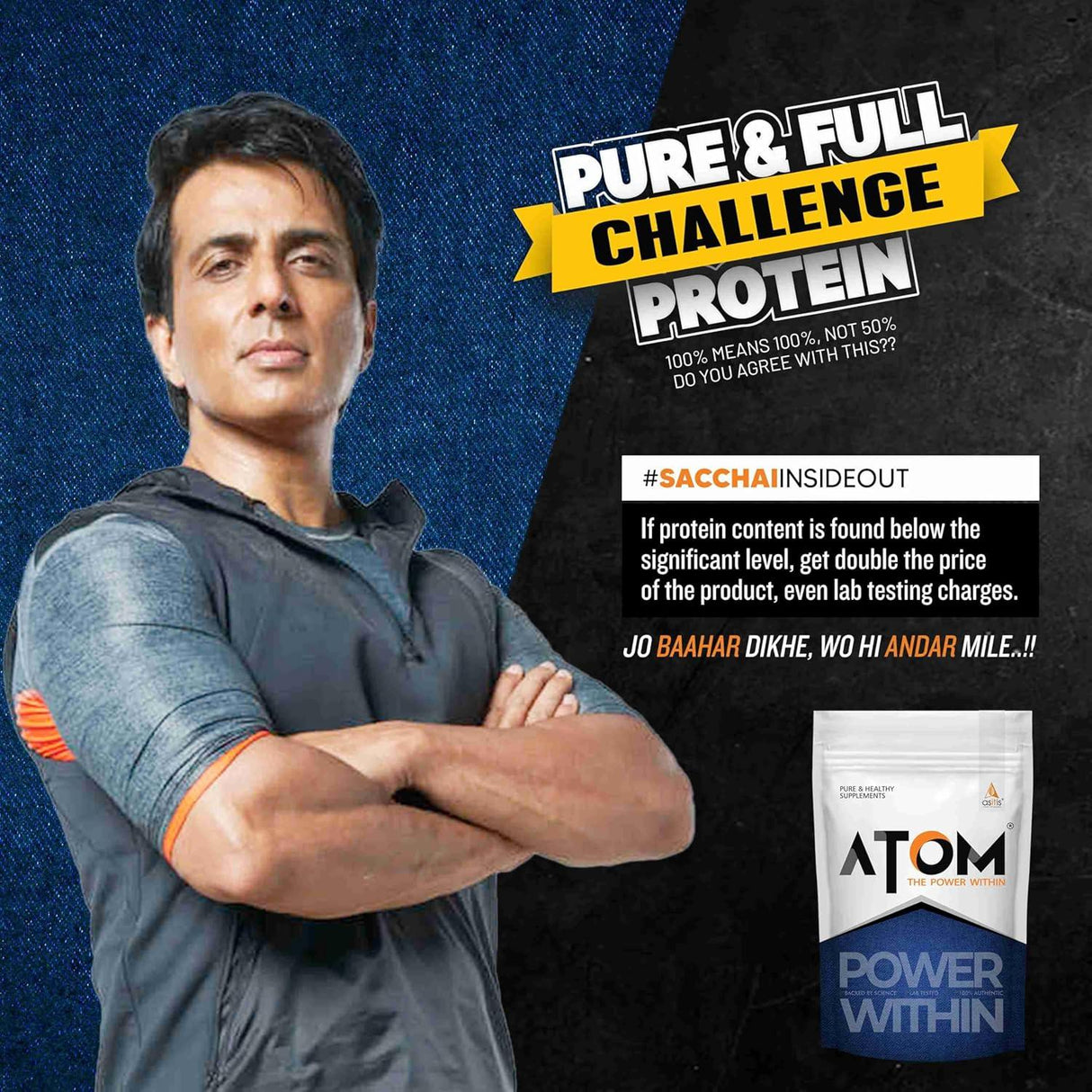 AS-IT-IS ATOM PWR Whey Protein 1 Kg + Nutristar Micronized CREA Gold Creatine Monohydrate 250g (83 Servings) - Power & Performance Stack