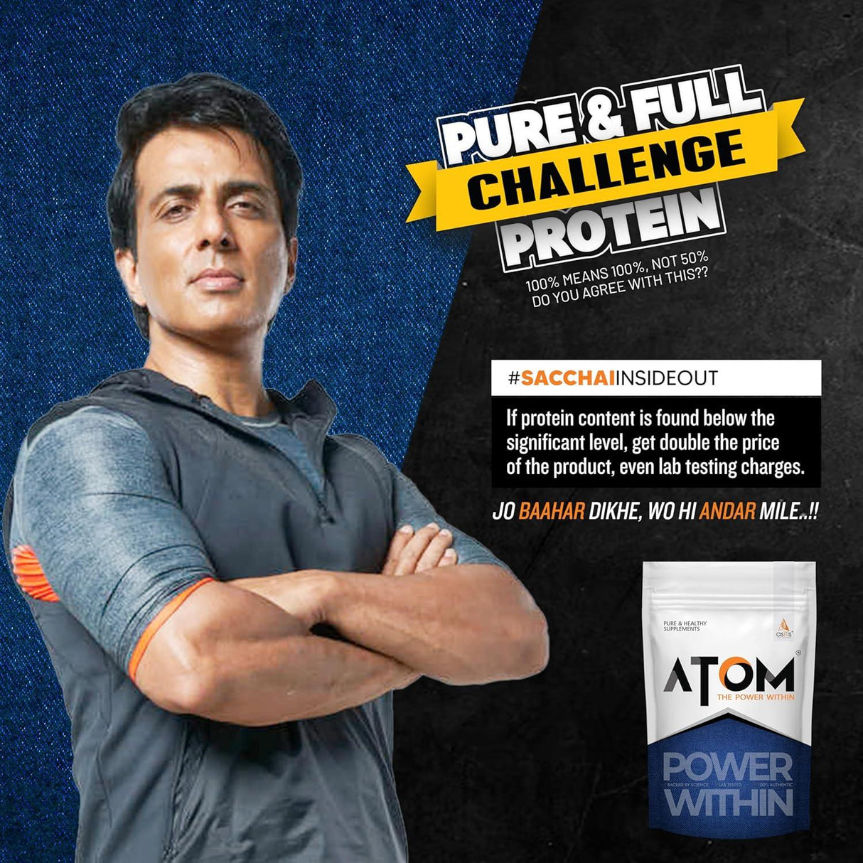 AS-IT-IS ATOM PWR Whey Protein 1 Kg + Nutristar Micronized CREA Gold Creatine Monohydrate 250g (83 Servings) - Power & Performance Stack