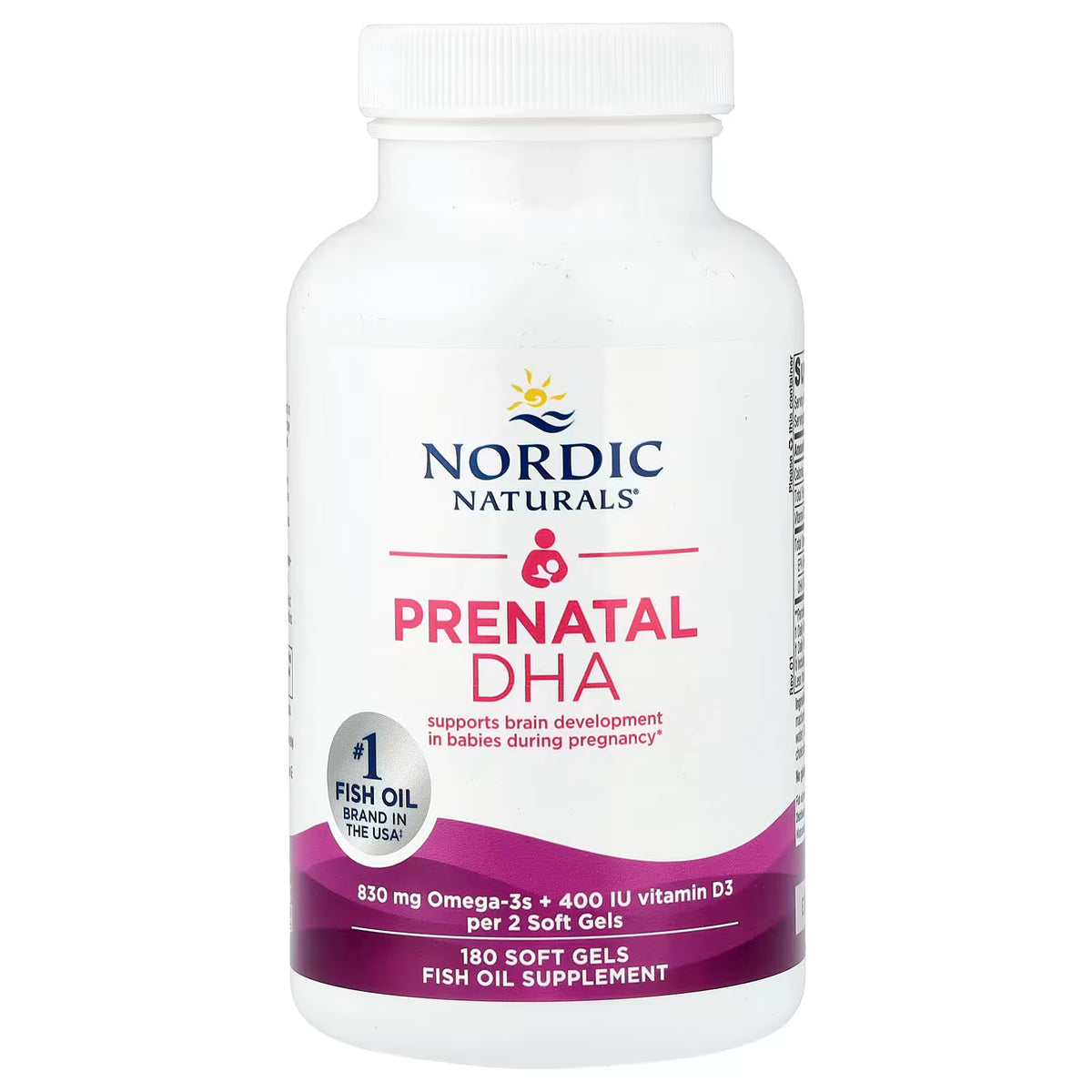 Nordic Naturals Prenatal DHA | 830mg Omega-3 Fish Oil | 400 IU Vitamin D3 | 180 Softgels