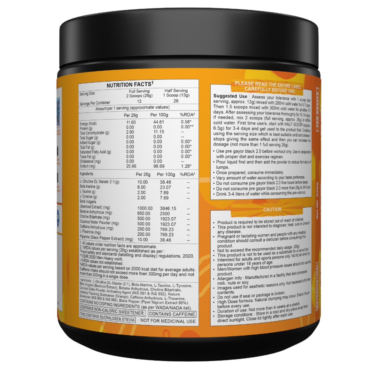 Gayor Essentials Pre Gayor Black 2.0 Pre-Workout Powder 338g | 200mg Caffeine