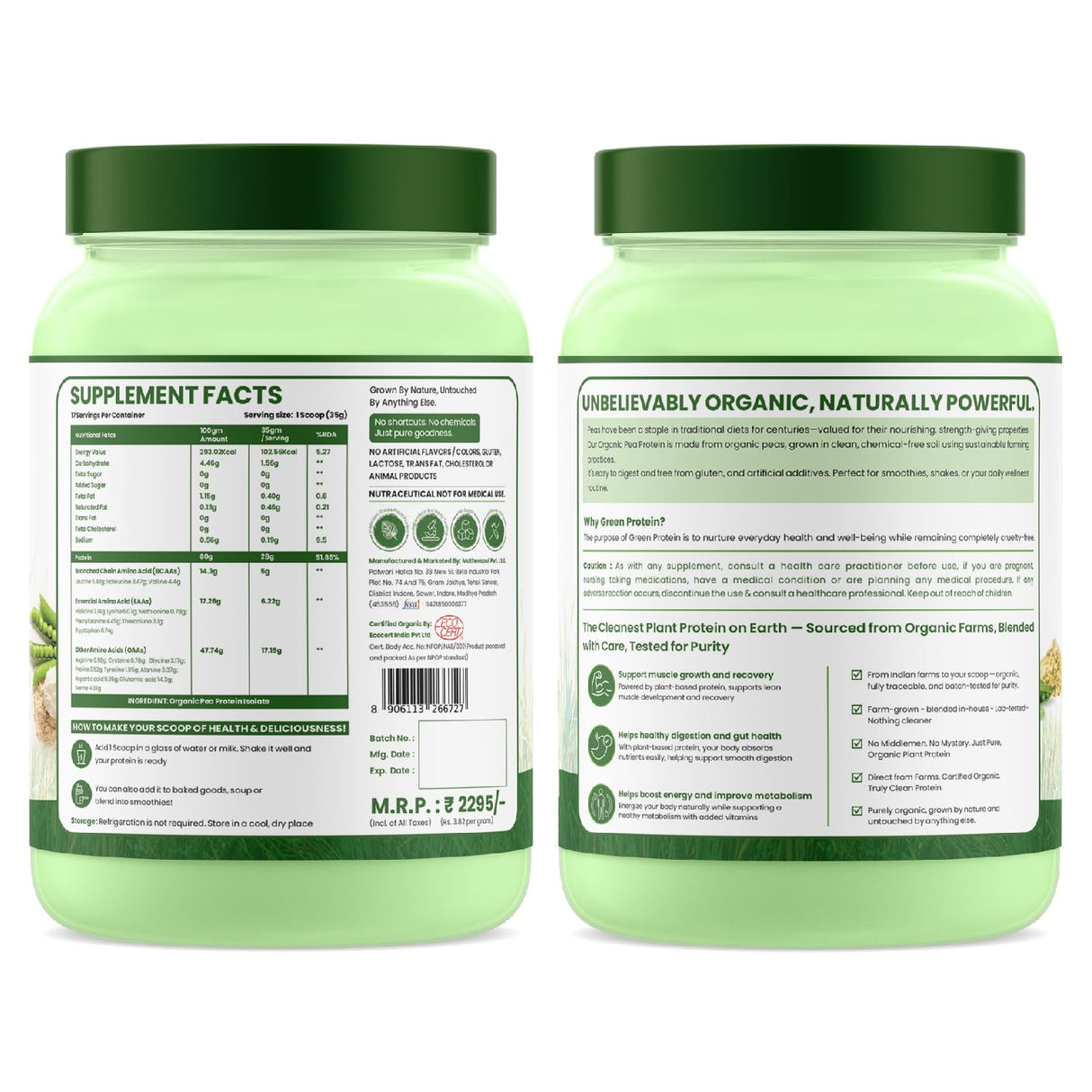 Vlado's Himalayan Organics Organic Pea Protein Powder | 28g Protein & 5g BCAA per Serving | 100% Plant-Based & Vegan | Lab Tested | Fast Absorbing, Easy to Digest | Supports Muscle Recovery | Unflavoured | 600g
