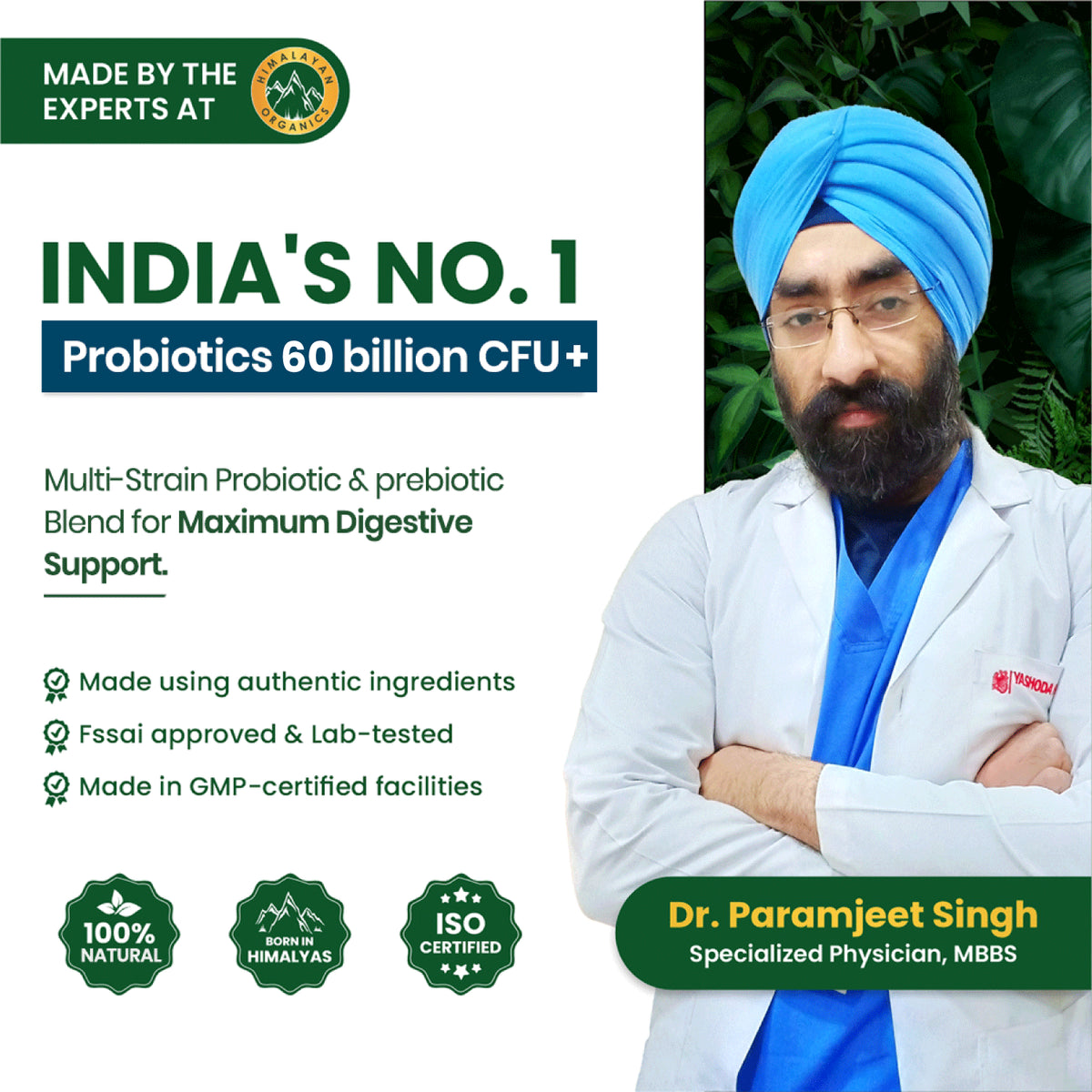 Vlado's Himalayan Organics, Probiotics 60 Billion CFU with Prebiotics 170mg - 60 Veg Capsules