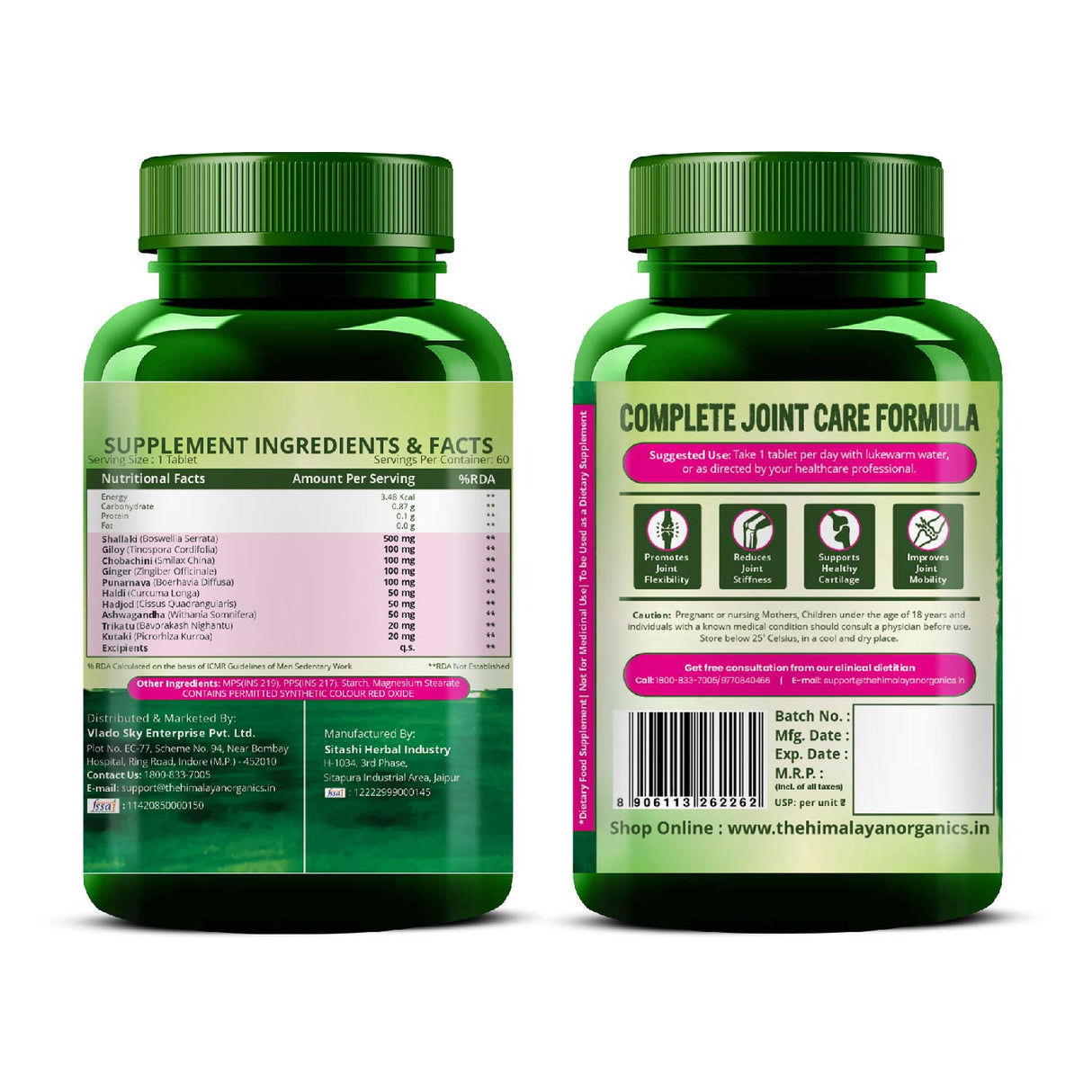 Vlado's Himalayan Organics, Plant Based Joint Support with Boswellia Ashwagandha - 60 Veg Tablets