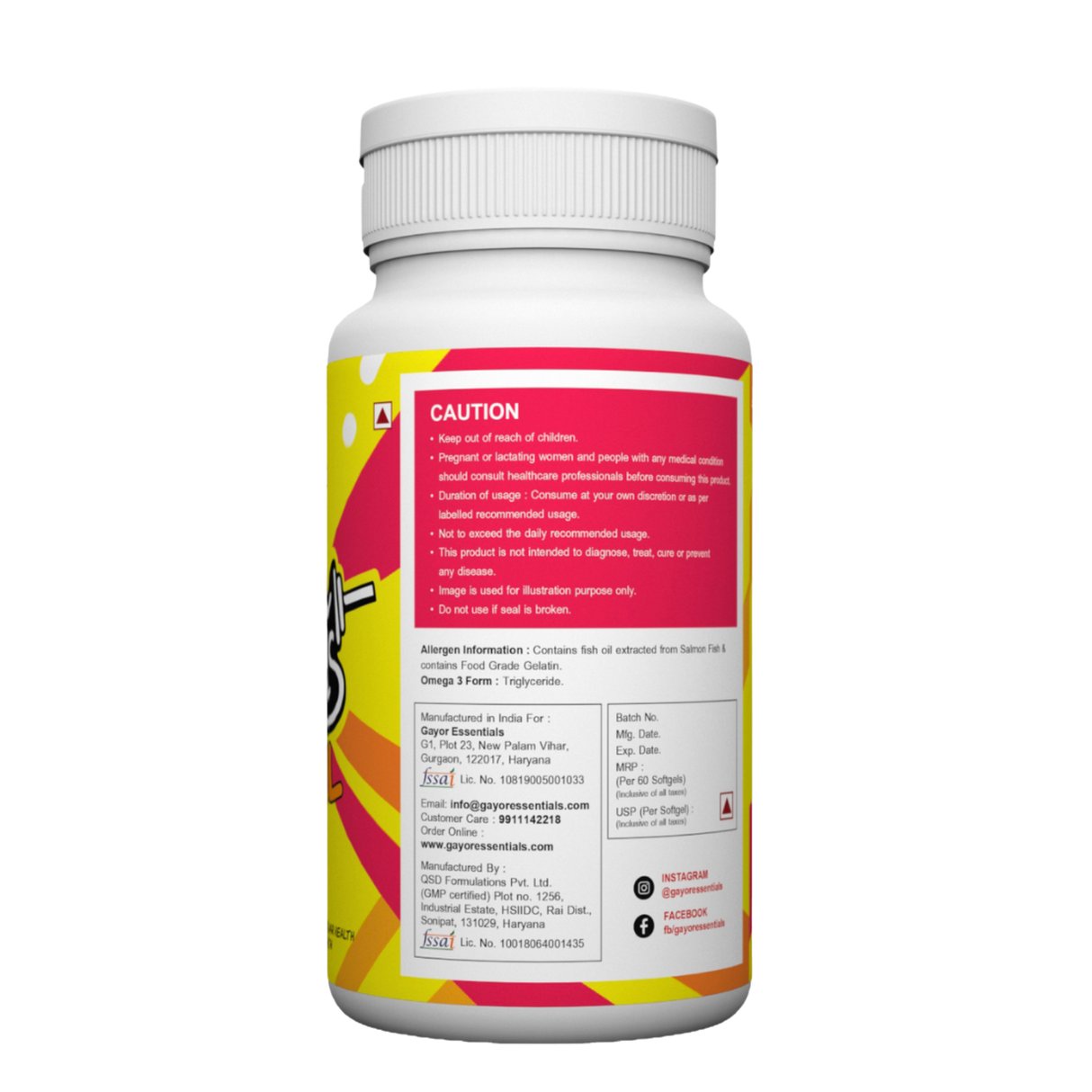 Gayor Essentials Omega 3 Fish Oil | 460mg EPA & 380mg DHA | 60 Softgels