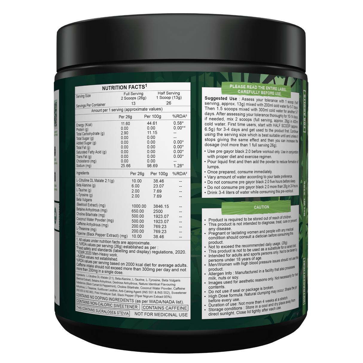 Gayor Essentials Pre Gayor Black 2.0 Pre-Workout Powder 338g | 200mg Caffeine