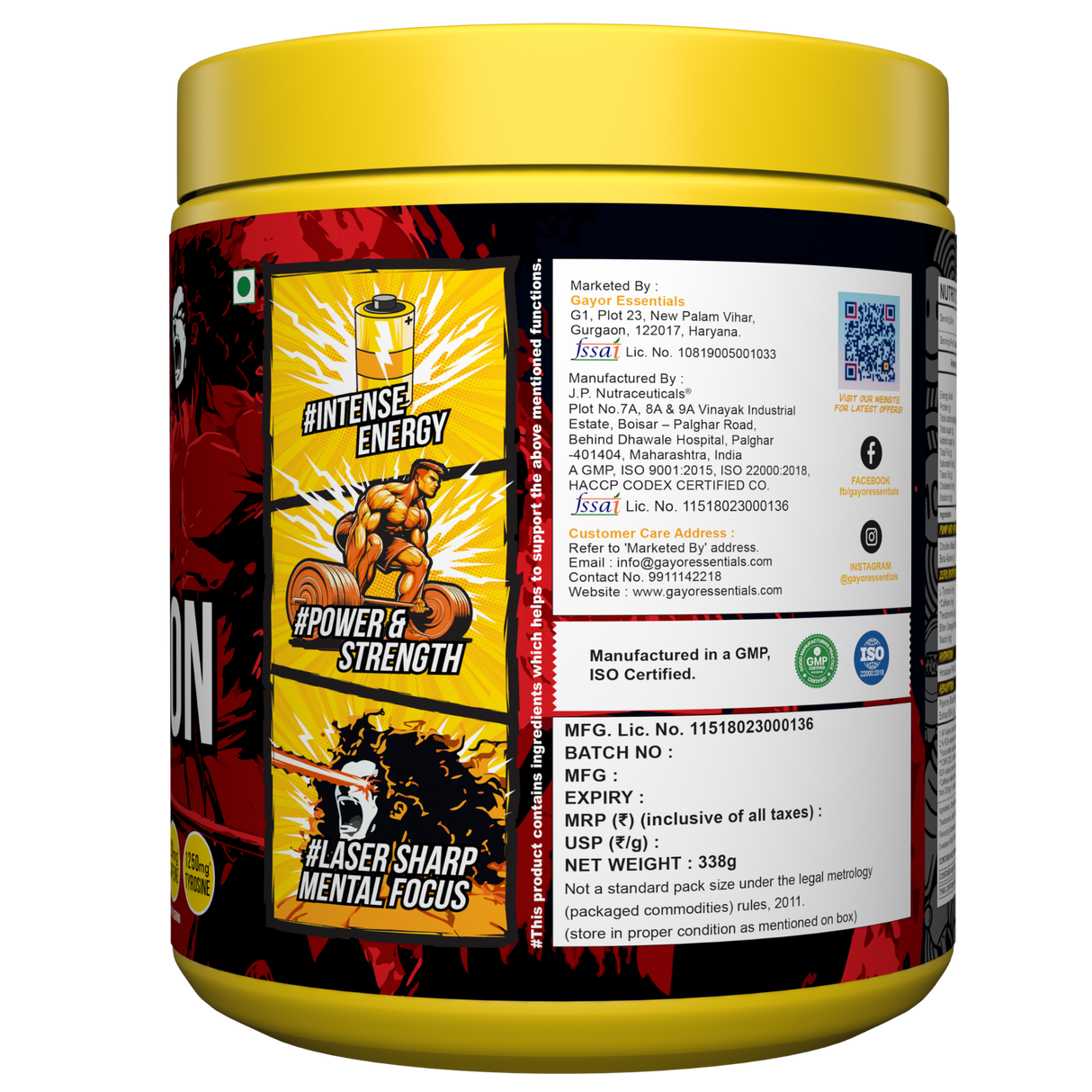 Gayor Essentials Zero Distraction Pre-Workout Powder 338g | 200mg Caffeine | 6g Citrulline