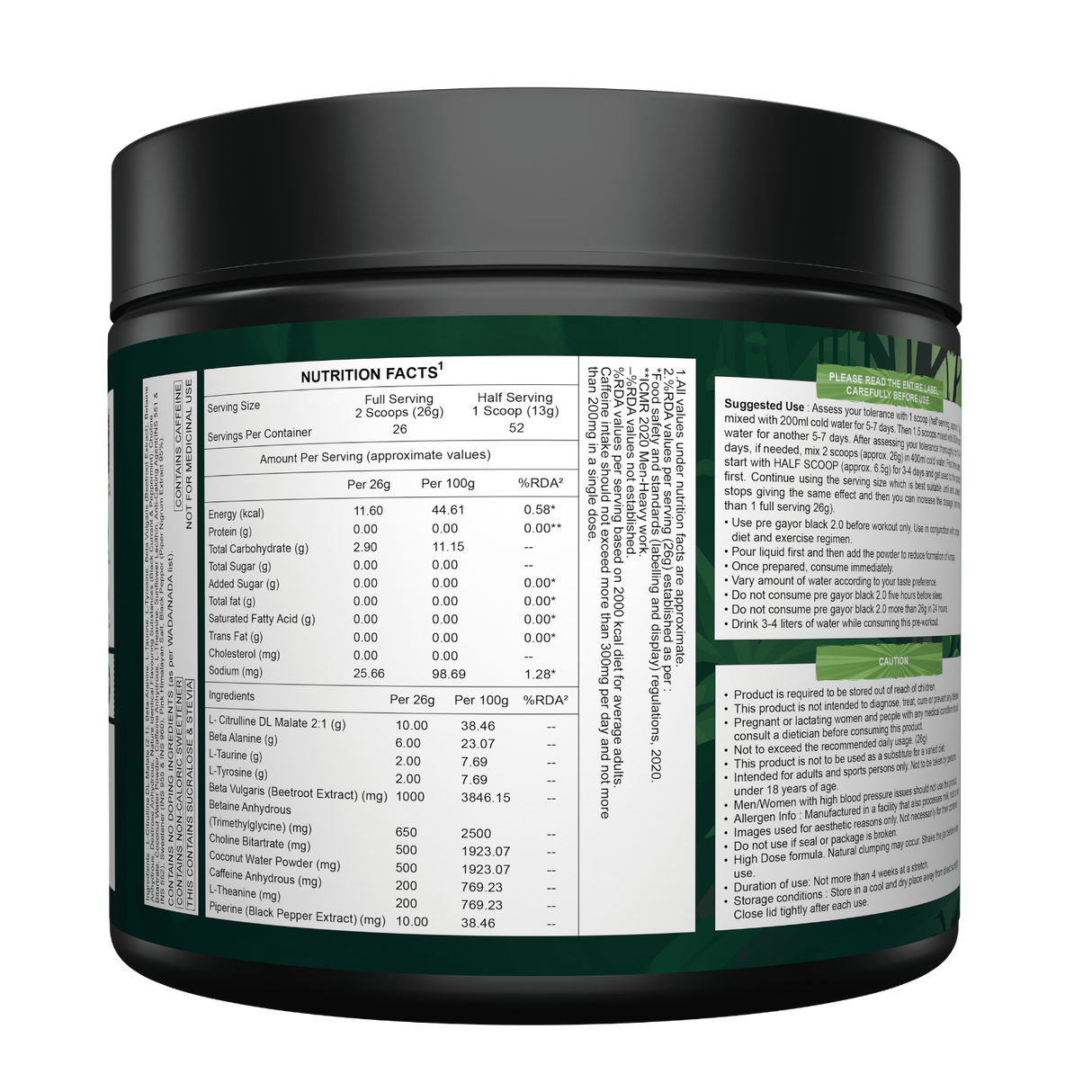 Gayor Essentials Pre Gayor Black 2.0 Pre-Workout Powder 676g | 200mg Caffeine