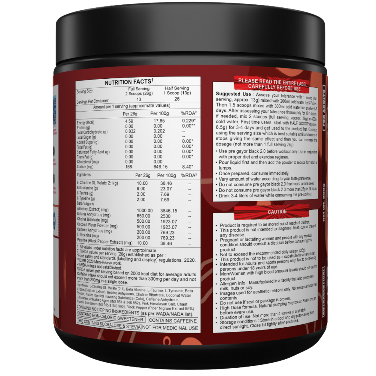 Gayor Essentials Pre Gayor Black 2.0 Pre-Workout Powder 338g | 200mg Caffeine