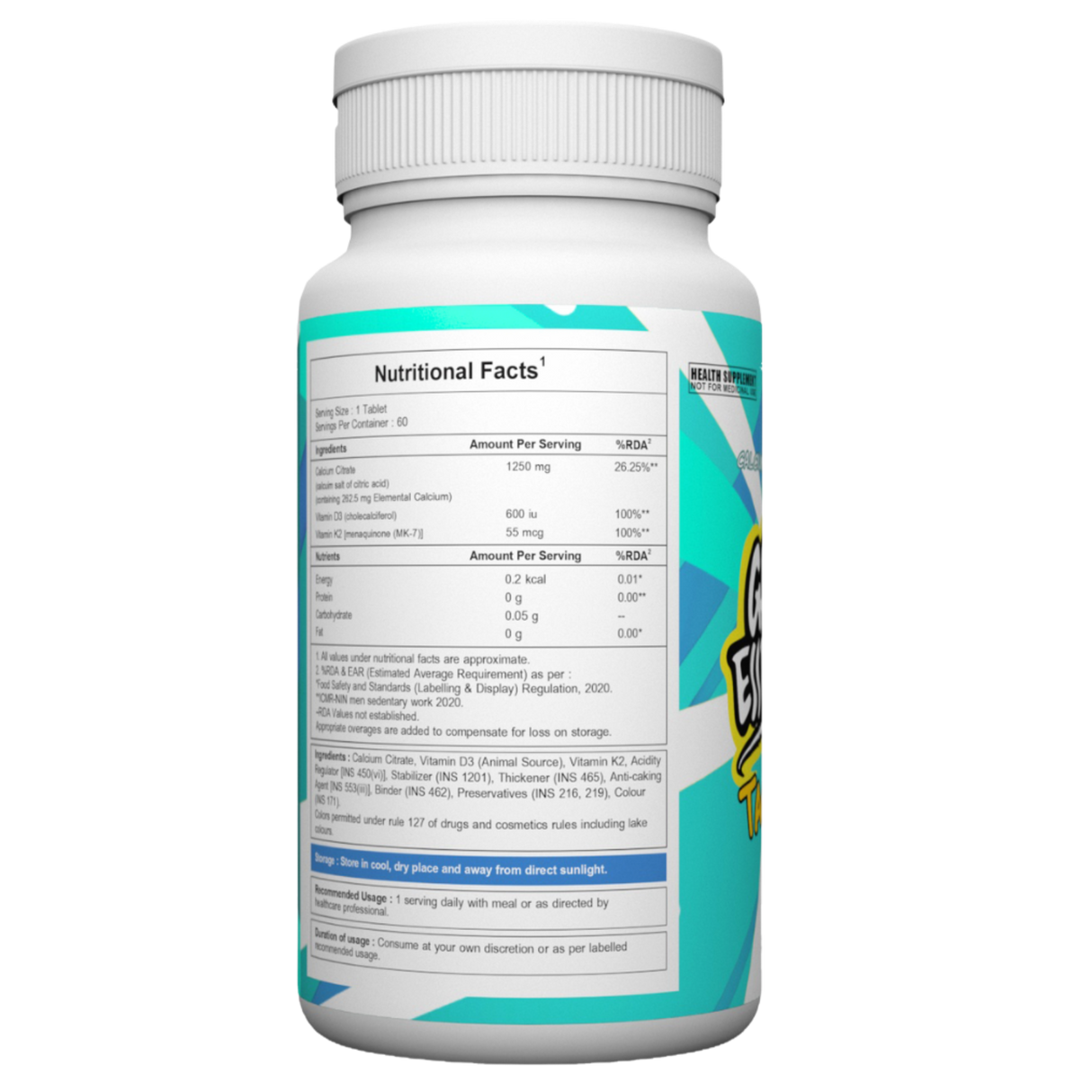 Gayor Essentials Taggdi Haddi Calcium Formula | 1250mg Calcium | Vitamin D3 & K2