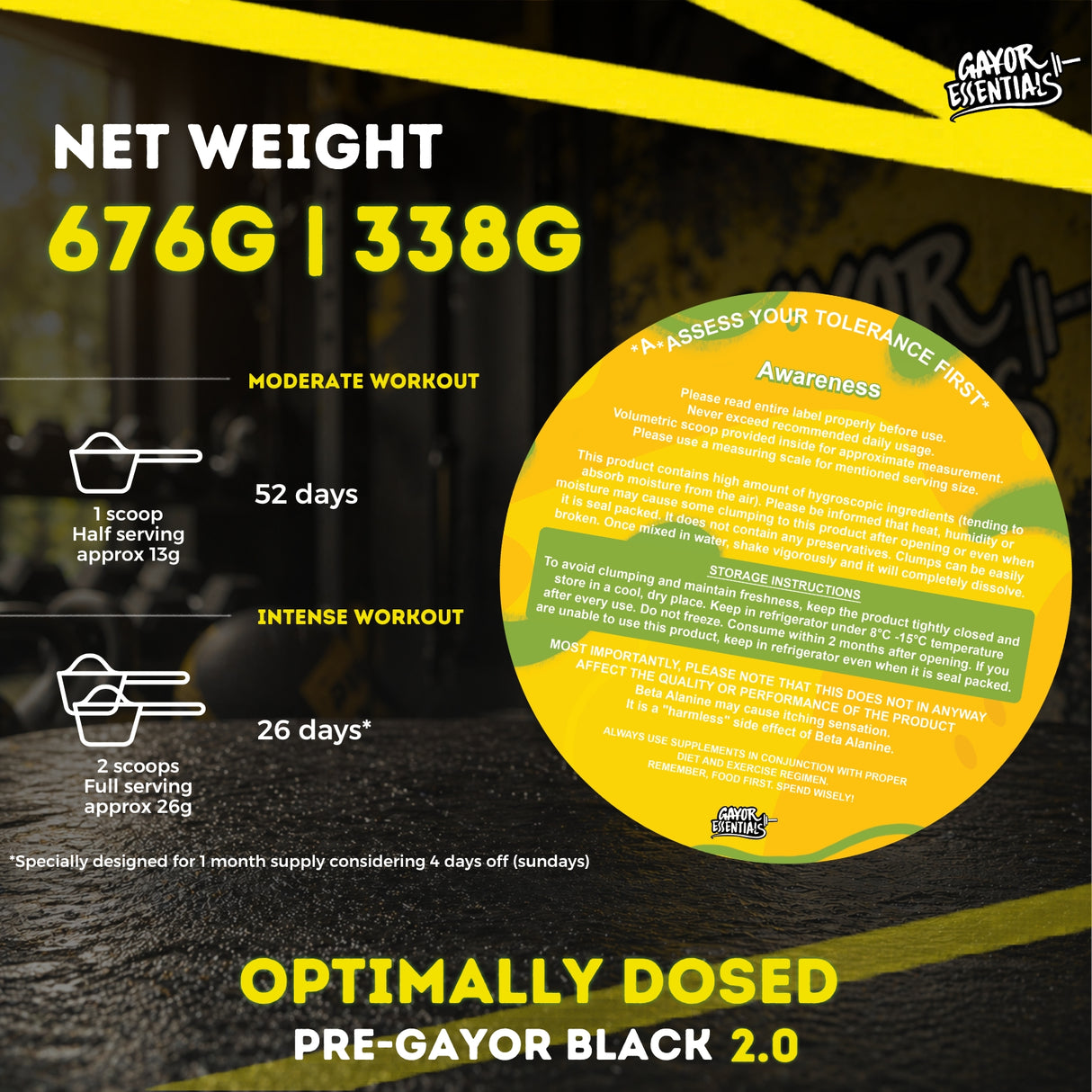 Gayor Essentials Pre Gayor Black 2.0 Pre-Workout Powder 676g | 200mg Caffeine