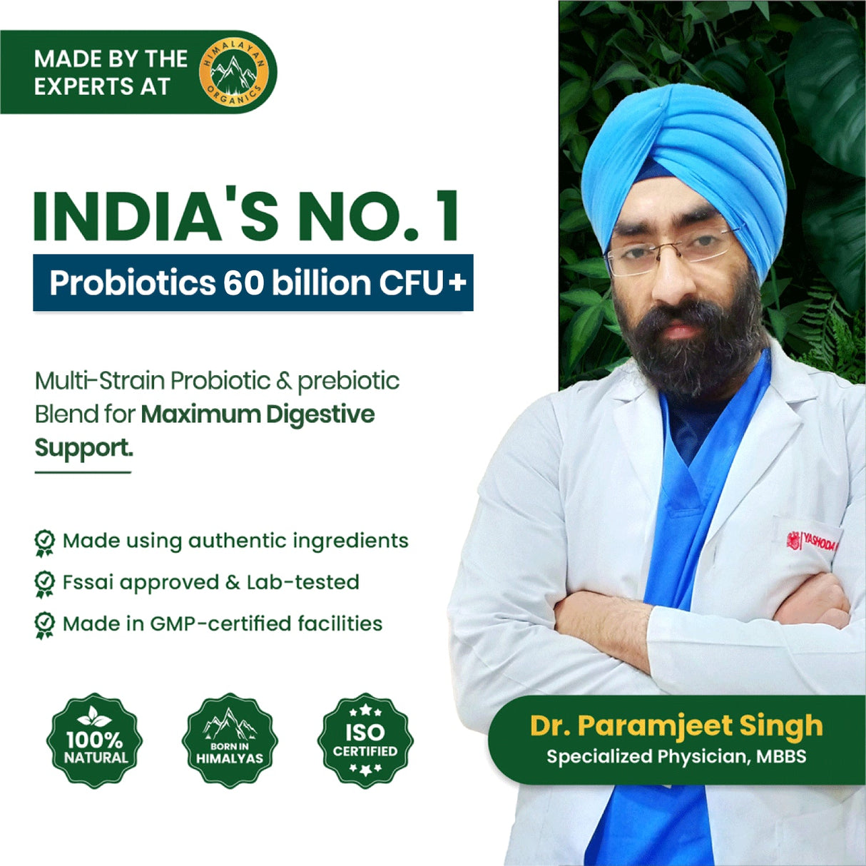 Vlado's Himalayan Organics, Probiotics 60 Billion CFU with Prebiotics 170mg - 60 Veg Capsules