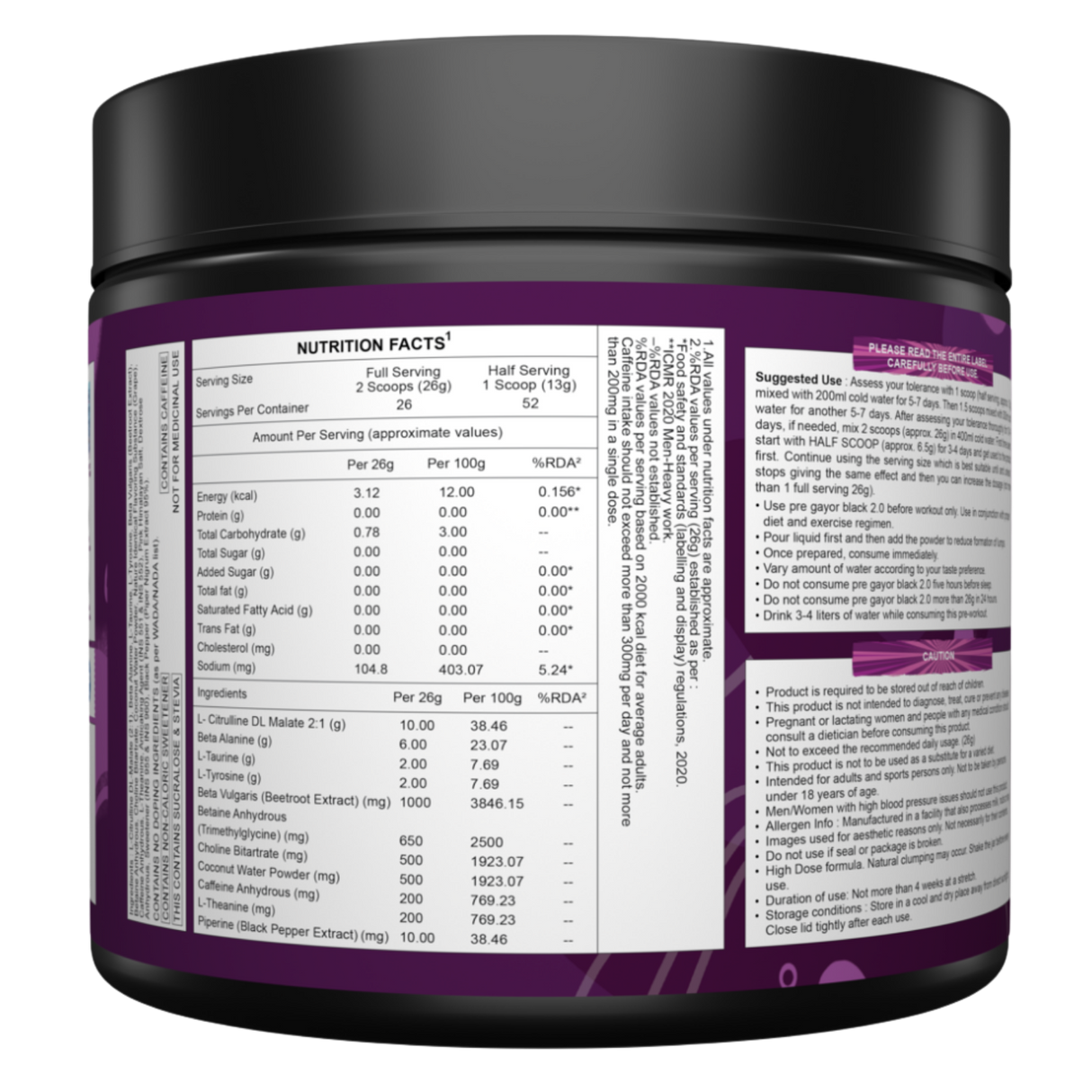 Gayor Essentials Pre Gayor Black 2.0 Pre-Workout Powder 676g | 200mg Caffeine