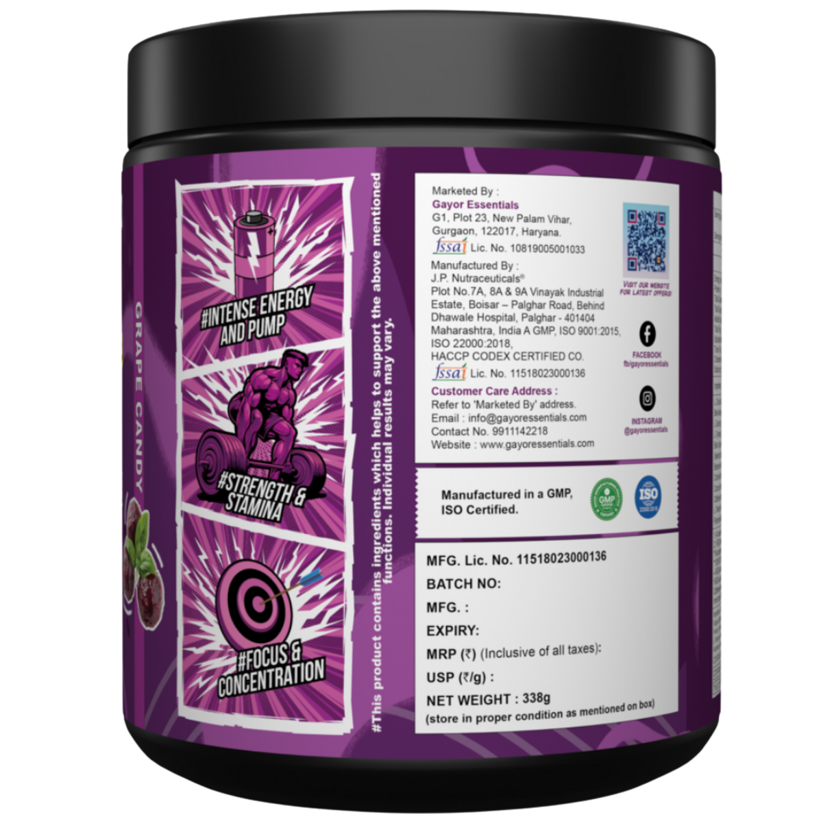 Gayor Essentials Pre Gayor Black 2.0 Pre-Workout Powder 338g | 200mg Caffeine