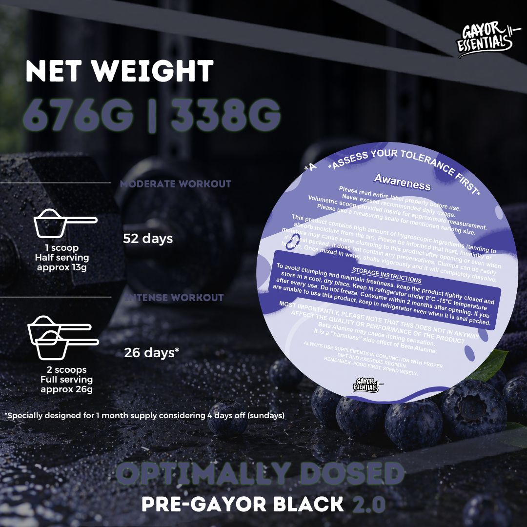 Gayor Essentials Pre Gayor Black 2.0 Pre-Workout Powder 338g | 200mg Caffeine