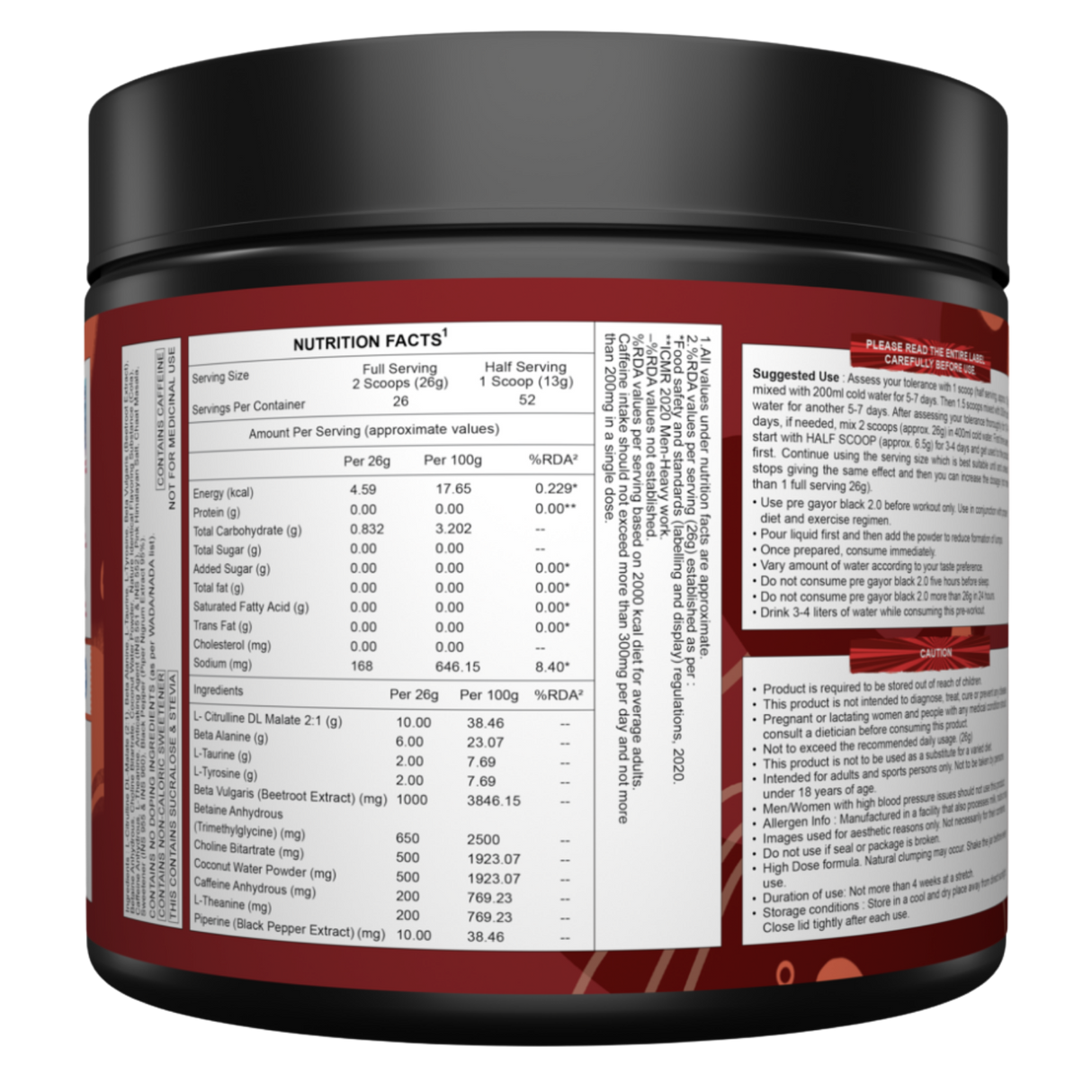 Gayor Essentials Pre Gayor Black 2.0 Pre-Workout Powder 676g | 200mg Caffeine