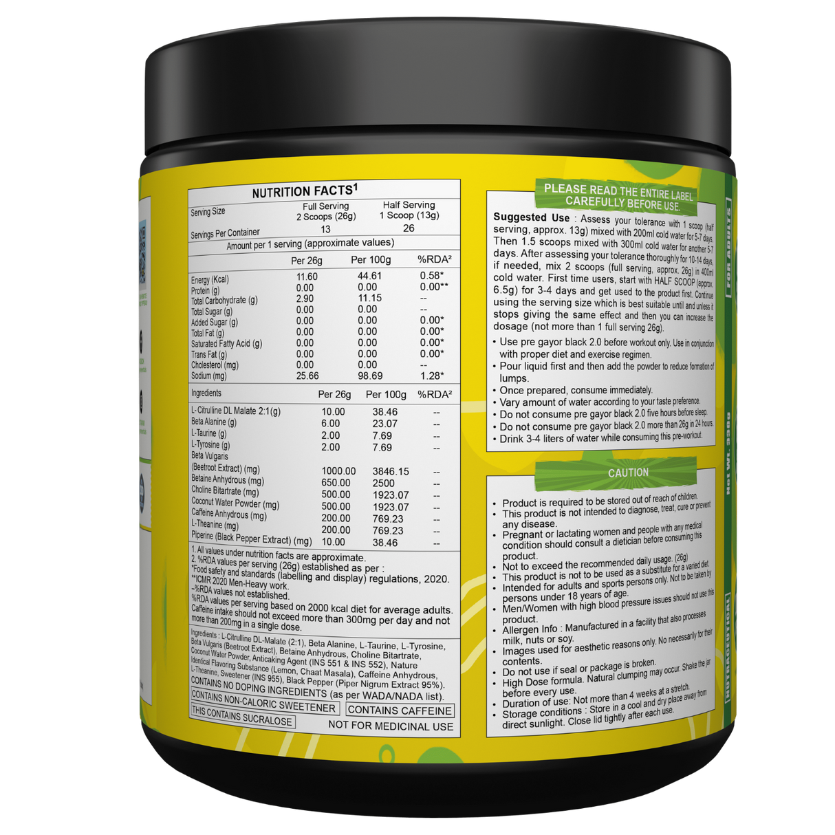 Gayor Essentials Pre Gayor Black 2.0 Pre-Workout Powder 338g | 200mg Caffeine