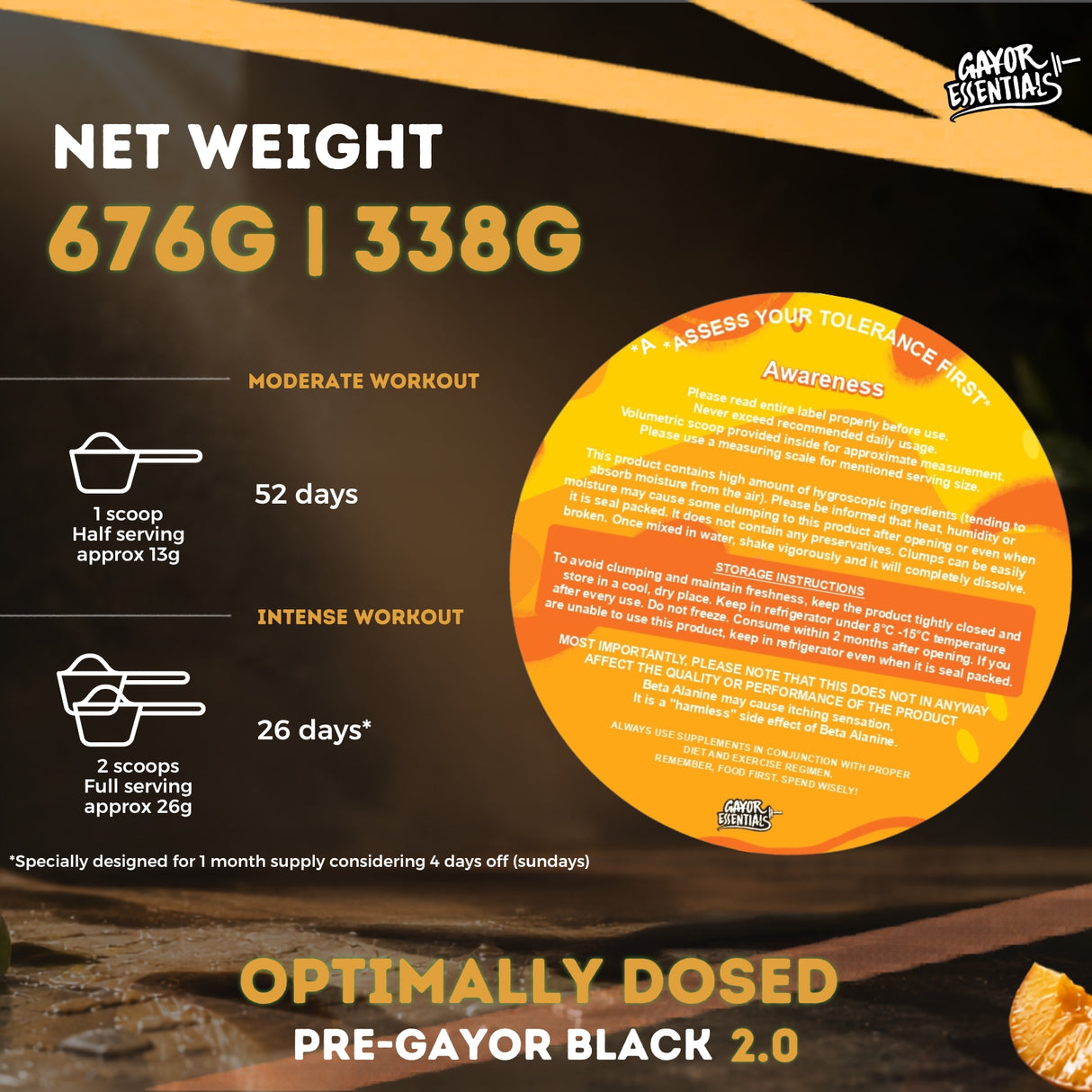 Gayor Essentials Pre Gayor Black 2.0 Pre-Workout Powder 338g | 200mg Caffeine