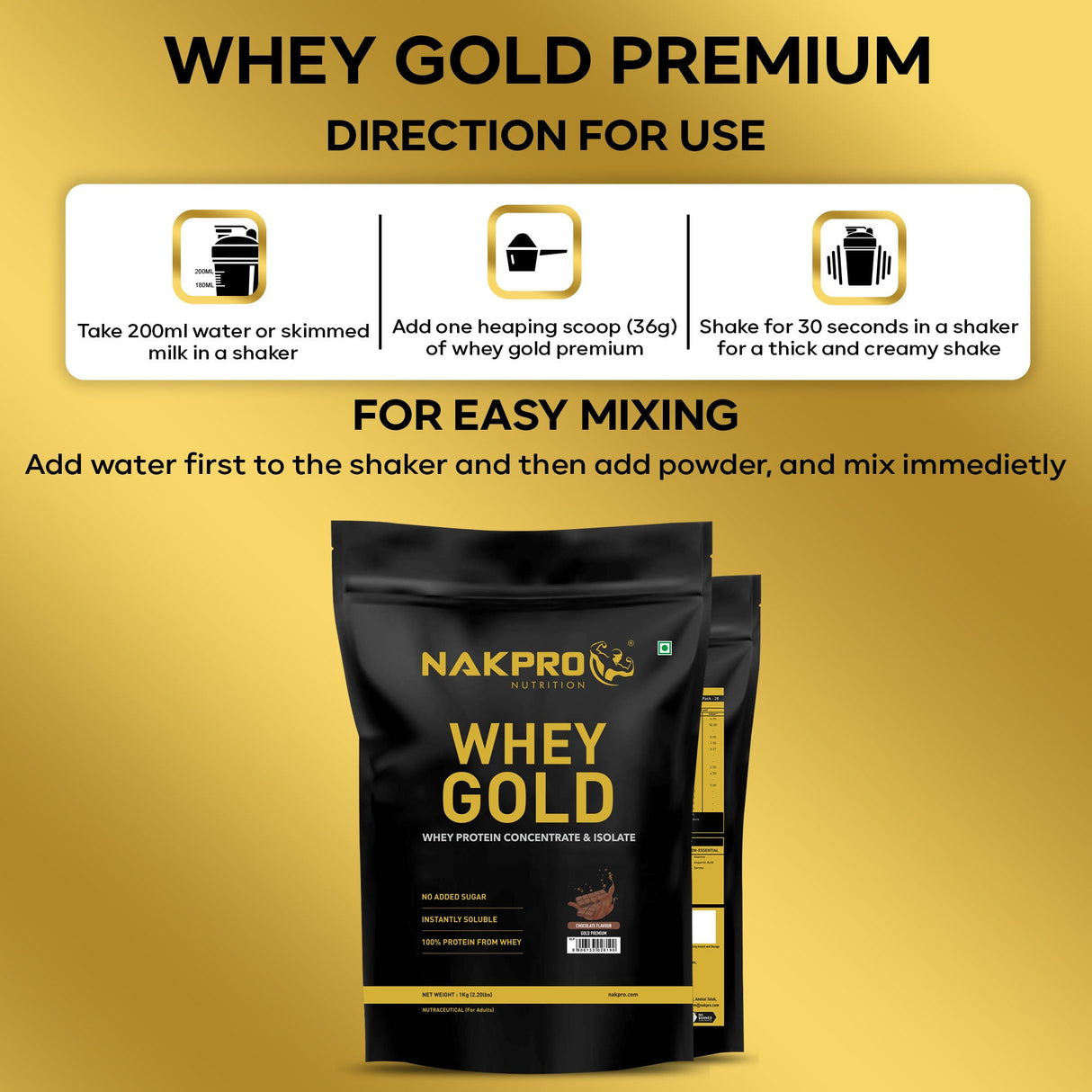 NAKPRO Gold Premium Whey Protein Concentrate & Isolate - 1 Kg