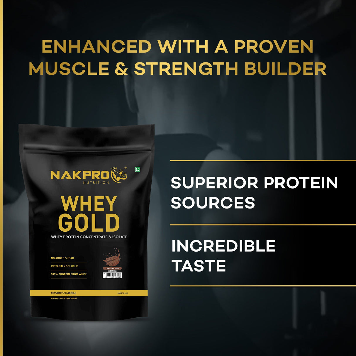 NAKPRO Gold Premium Whey Protein Concentrate & Isolate - 1 Kg