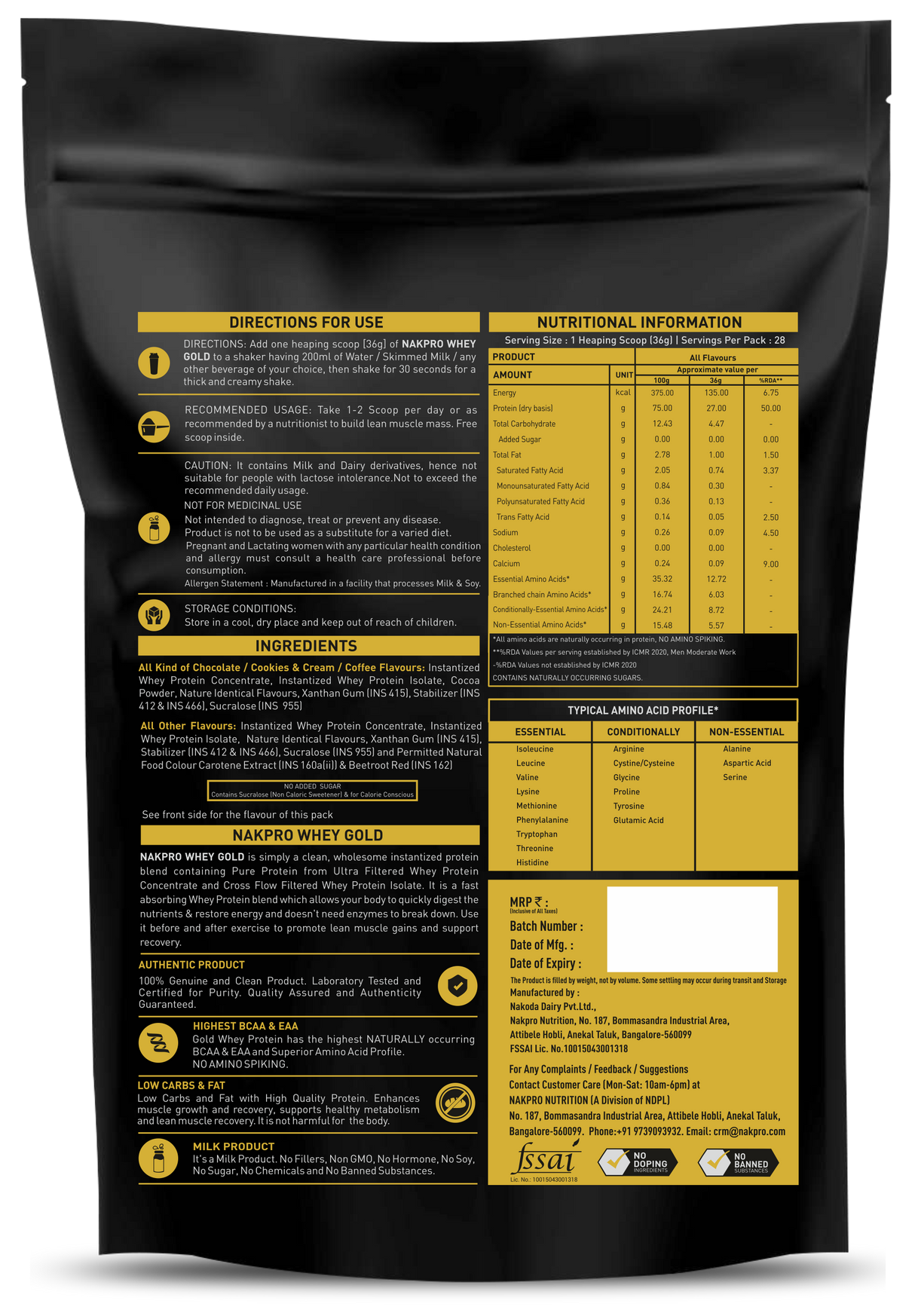 NAKPRO Gold Premium Whey Protein Concentrate & Isolate - 1 Kg