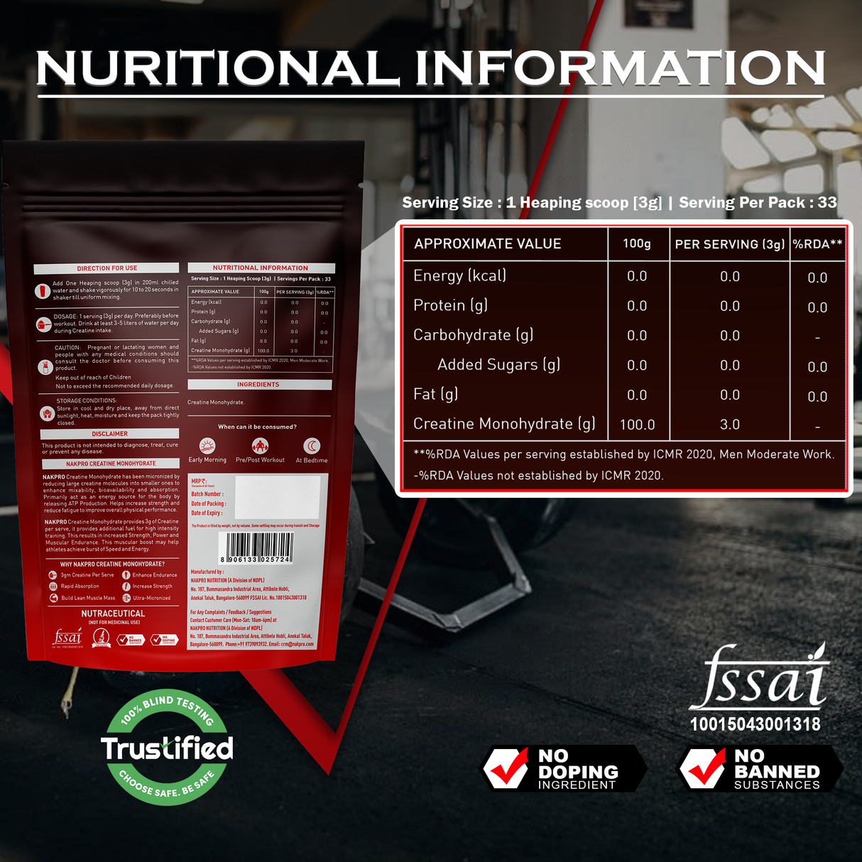 NAKPRO Creatine Monohydrate 100 G