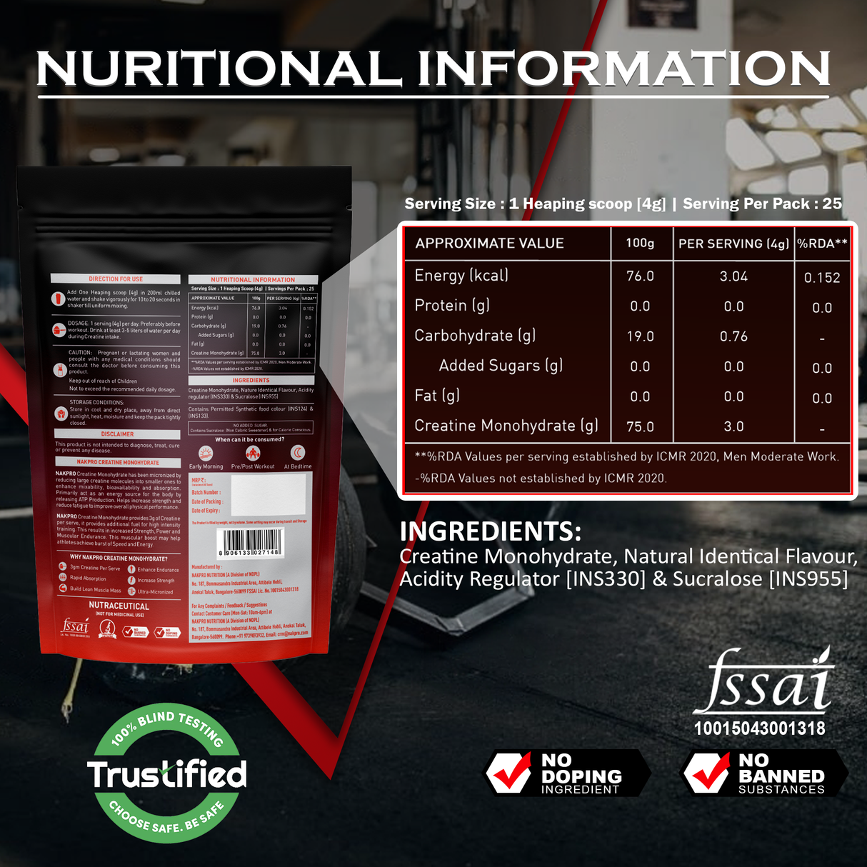 NAKPRO Creatine Monohydrate Jar 250 G
