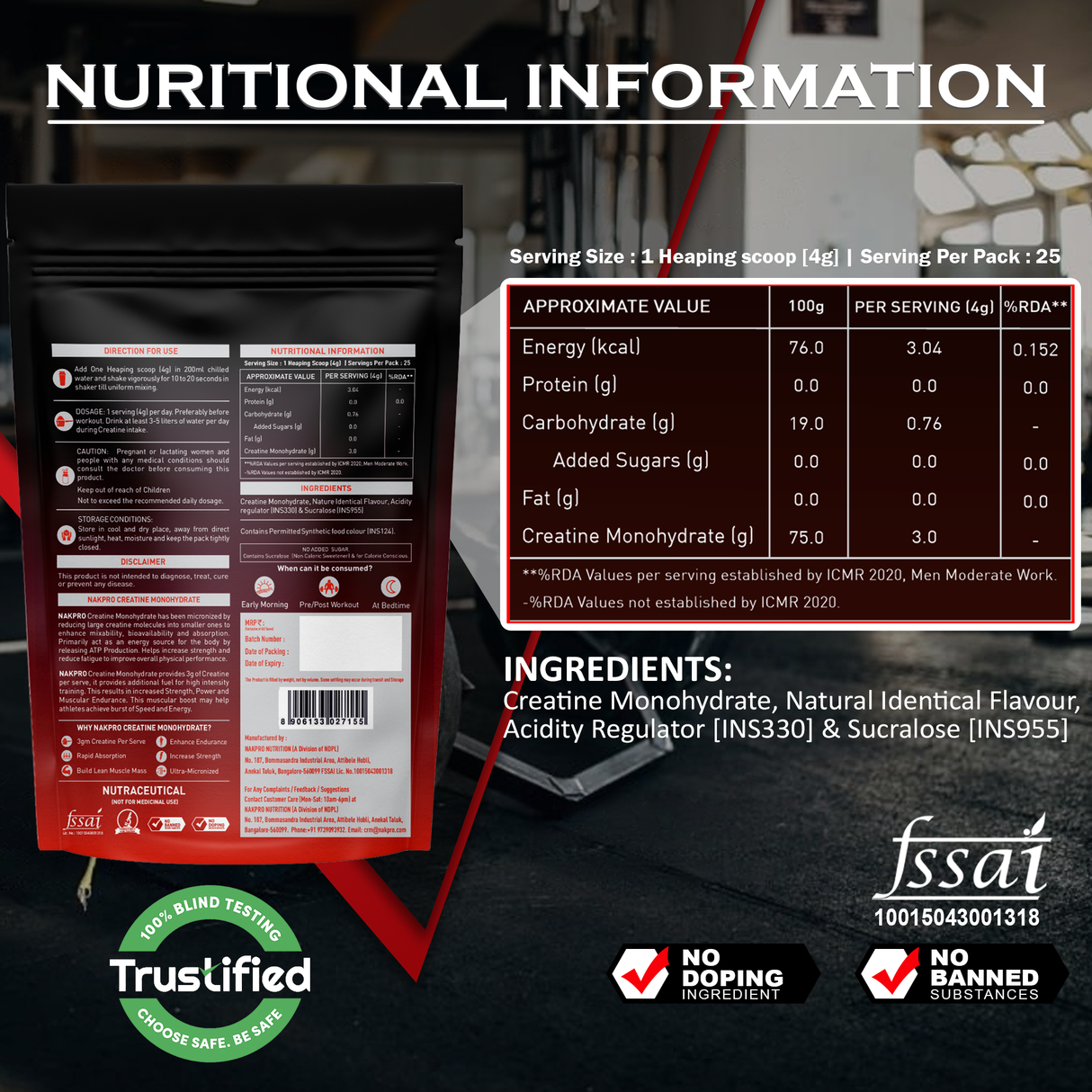 NAKPRO Creatine Monohydrate Jar 100 G