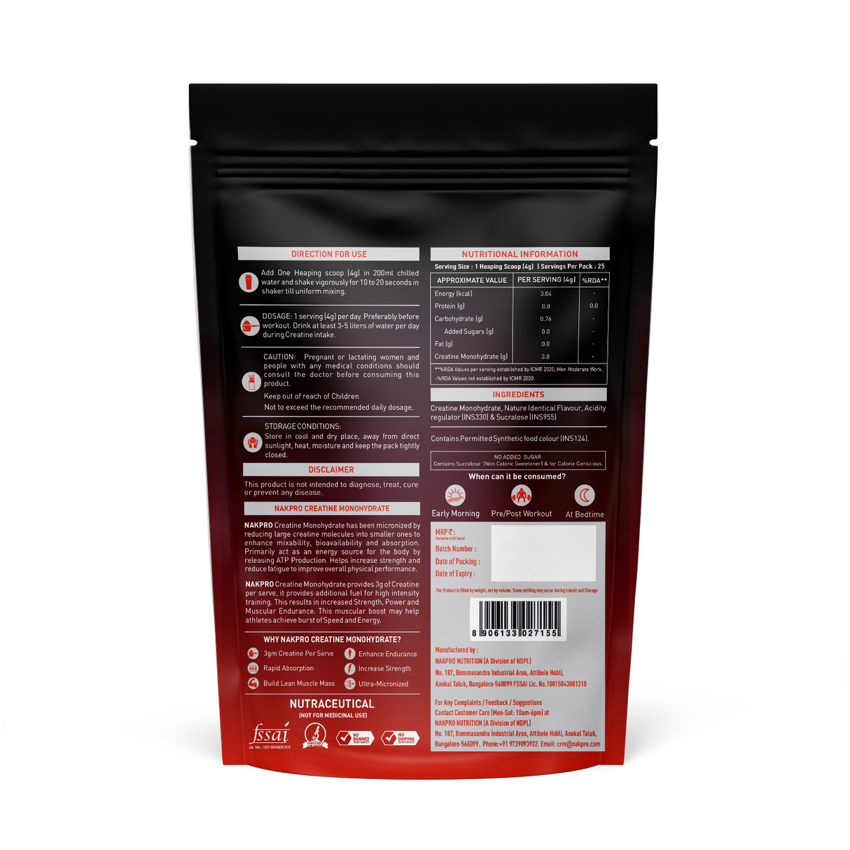 NAKPRO Creatine Monohydrate Jar 100 G
