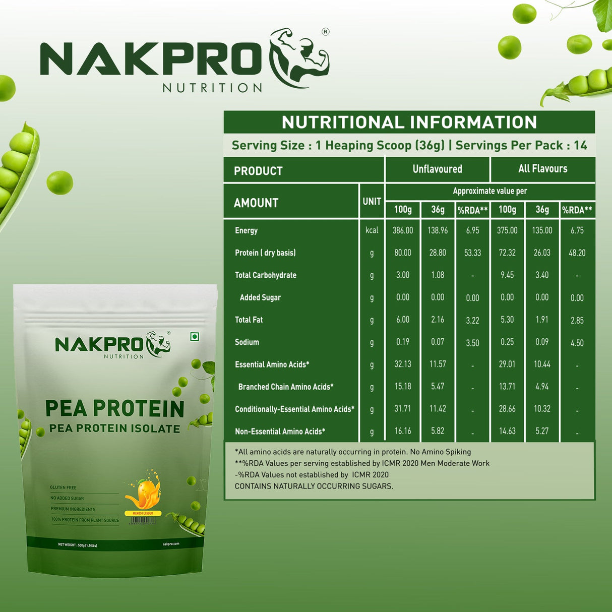 NAKPRO Pea Protein 500 Gm