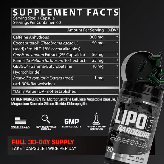 Nutrex Lipo 6 Hardcore For Maximum Fat Burning - 60 Capsules