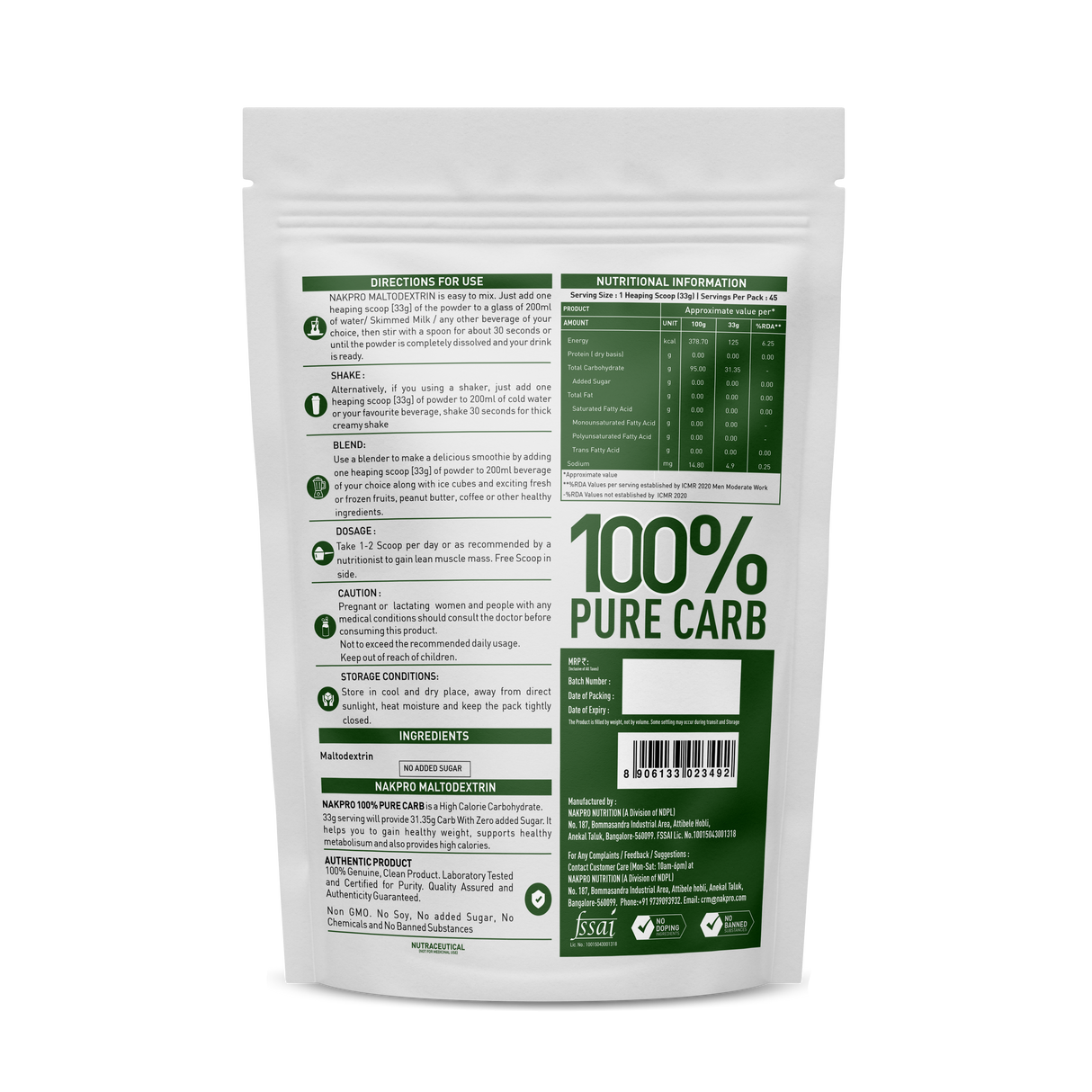 NAKPRO 100 % Pure Carb 1.5 Kg