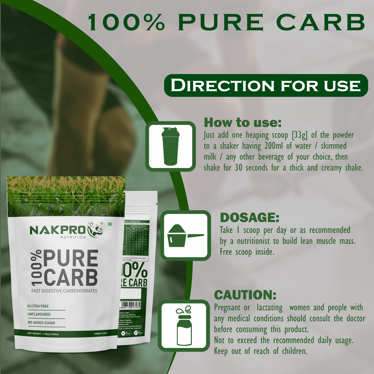 NAKPRO 100 % Pure Carb 1.5 Kg