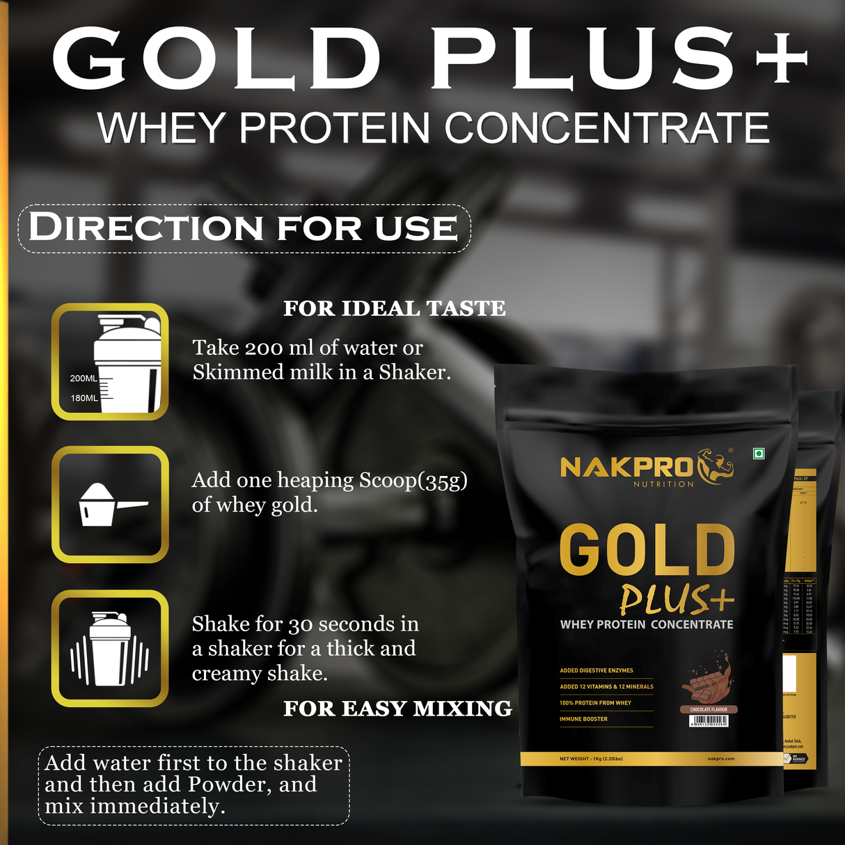 NAKPRO Gold Plus Whey Protein Concentrate 1 Kg