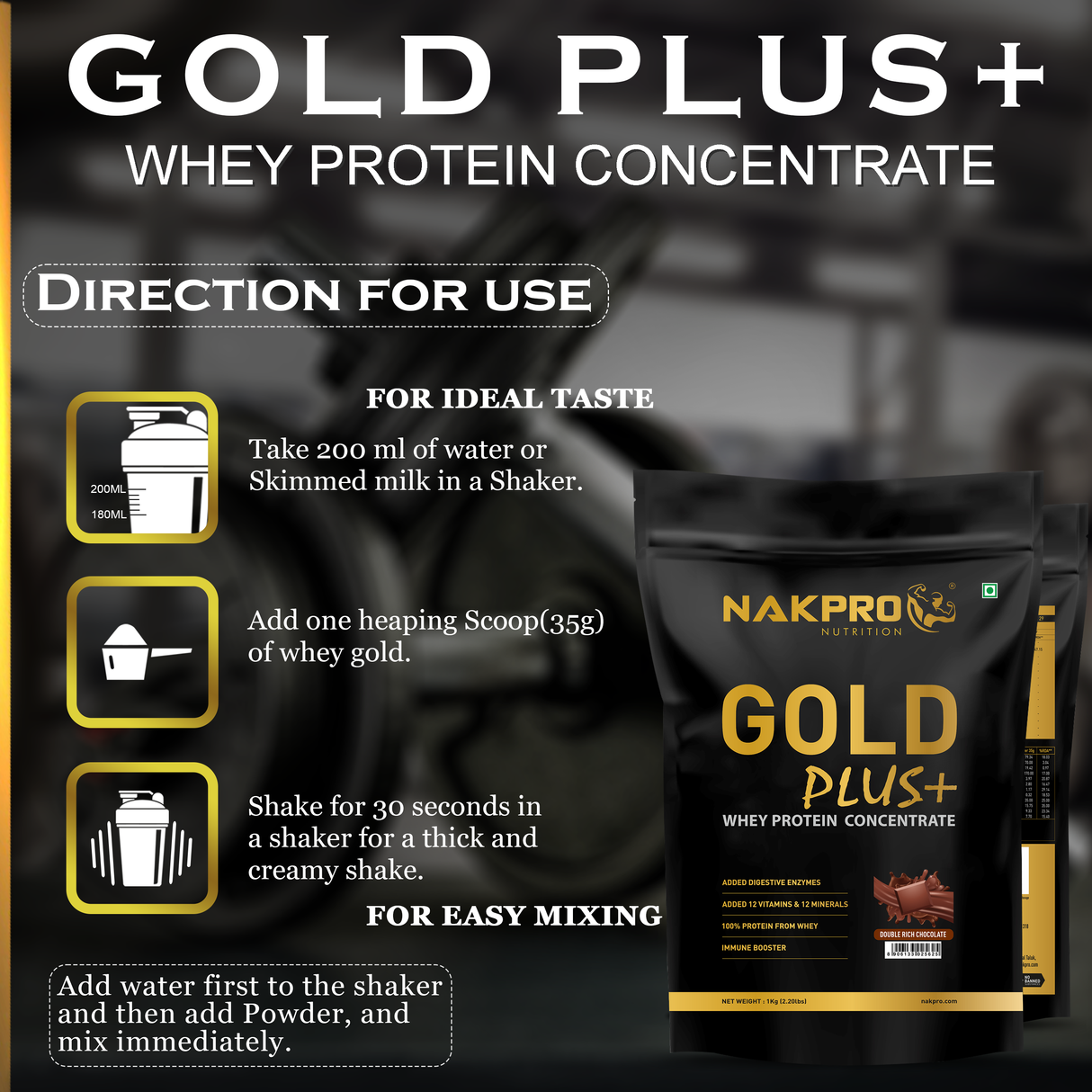 NAKPRO Gold Plus Whey Protein Concentrate 1 Kg