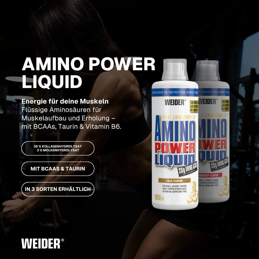 Weider Amino Power Liquid 1L | Essential Amino Acids, L-Leucine, Taurine & Vitamin B6