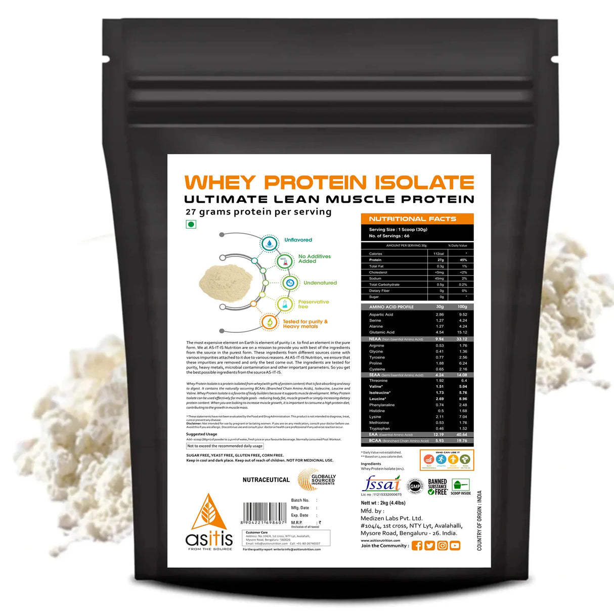 AS-IT-IS Nutrition Raw Whey Protein Isolate 90% -2 kg