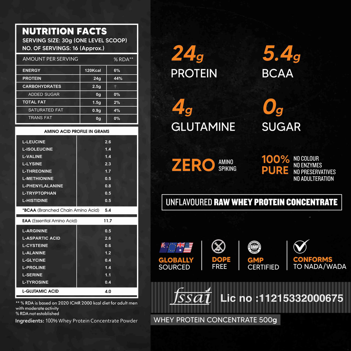AS-IT-IS Nutrition Raw Whey Protein Concentrate 80% Unflavoured - 500g