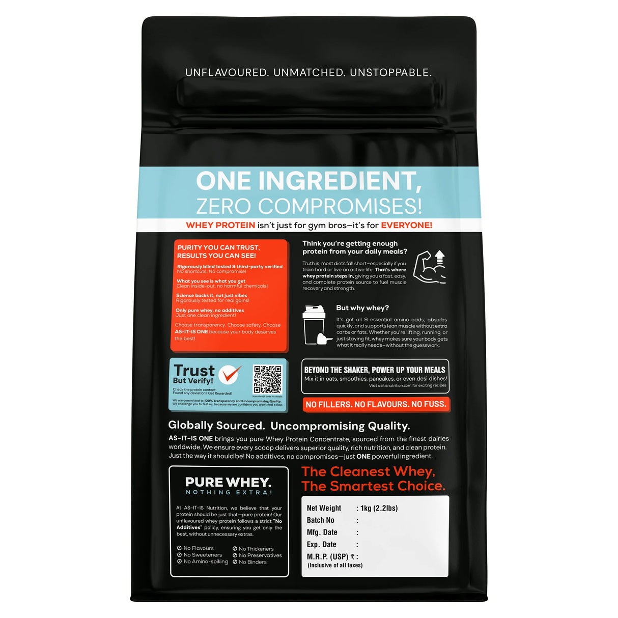 AS-IT-IS Nutrition Raw Whey Protein Concentrate 80% Unflavoured 1 kg