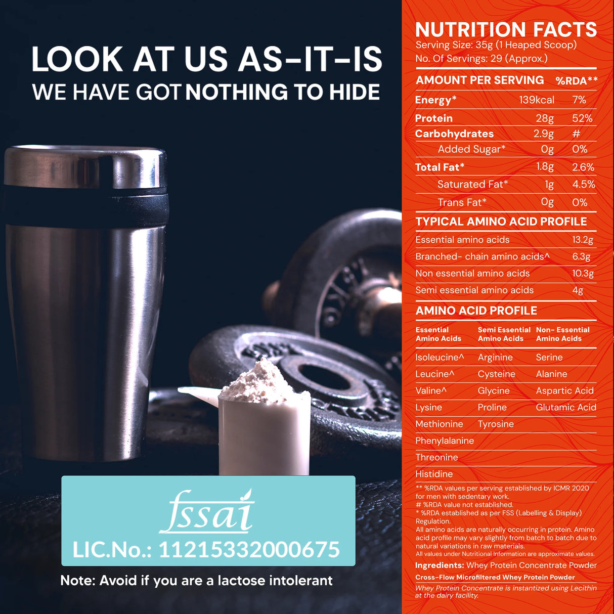 AS-IT-IS Nutrition Raw Whey Protein Concentrate 80% Unflavoured 1 kg