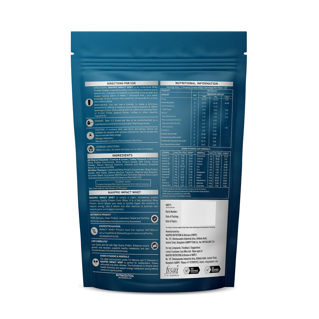 NAKPRO Impact Whey Protein 1 Kg with Creatine Monohydrate 100 Gm