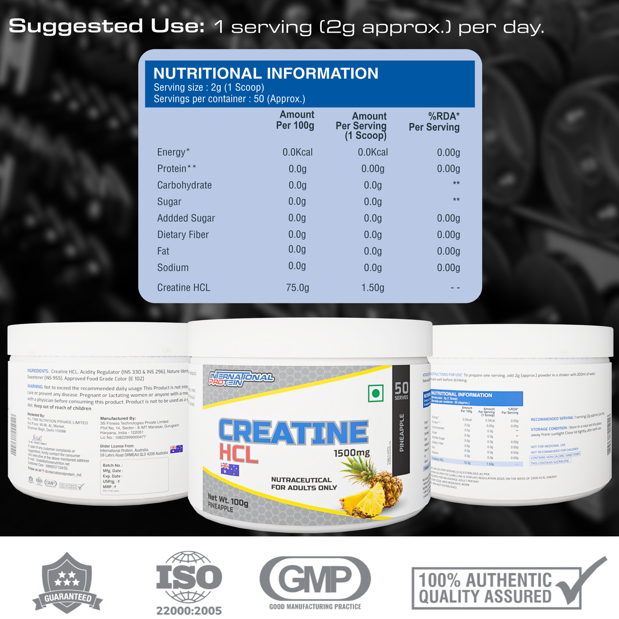 International Protein Creatine HCL 100g - 80 Servings