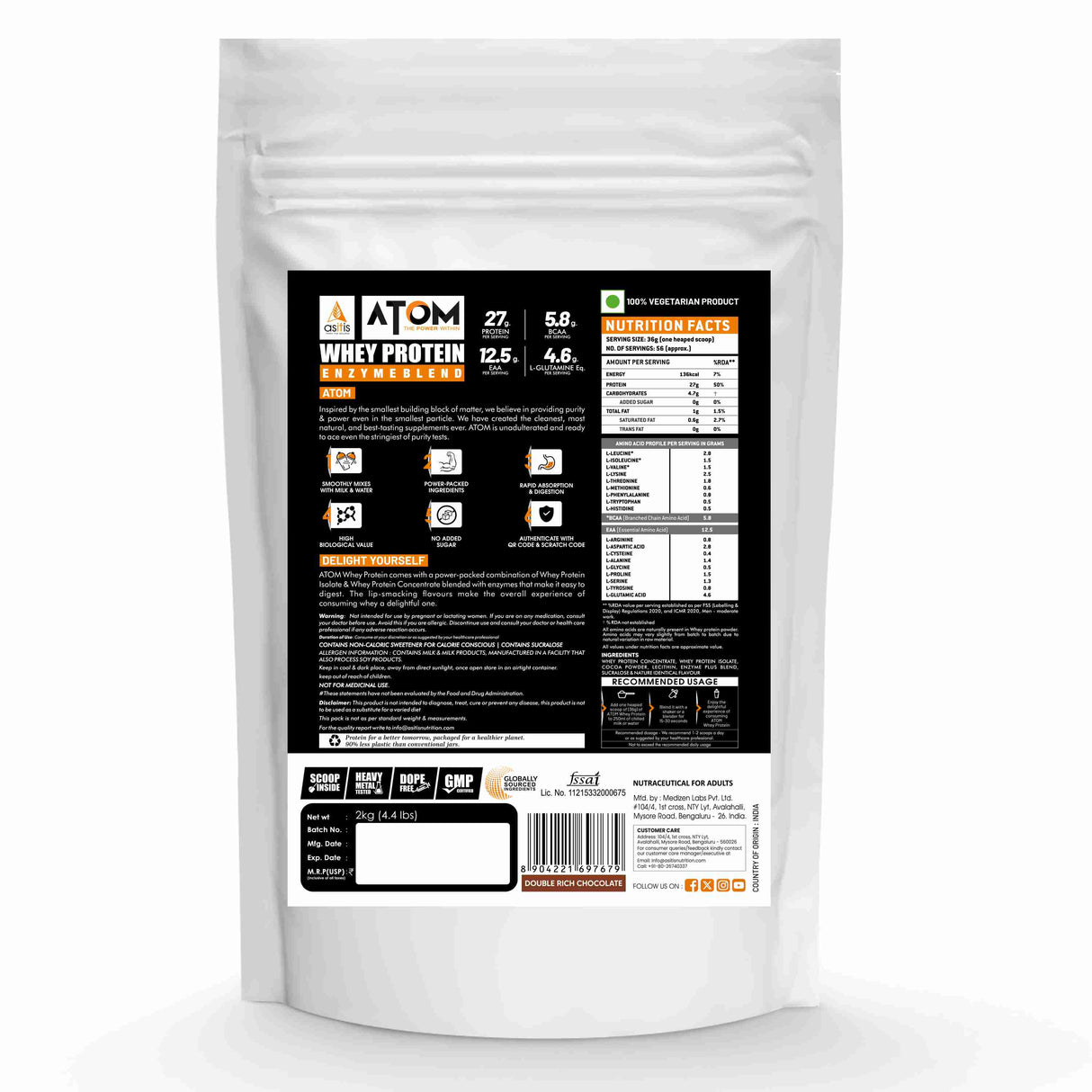 AS-IT-IS Atom Whey Protein with Digestive Enzymes - 2 kg (4.4 Lbs)