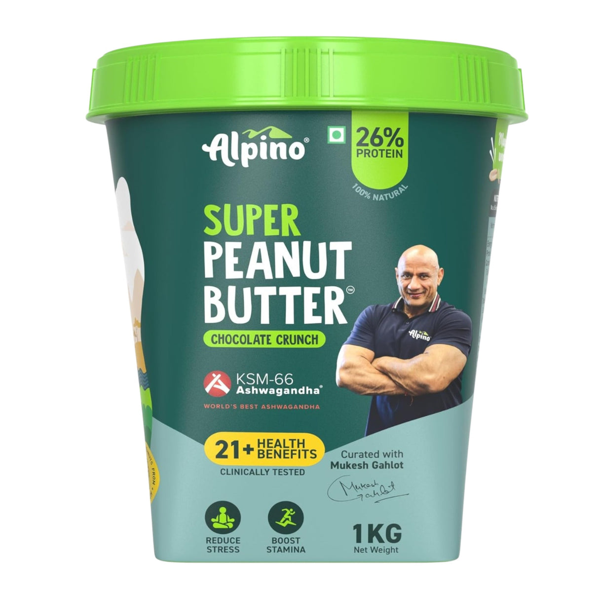 Alpino Super Peanut Butter with KSM-66 Ashwagandha Chocolate Crunch - 1 Kg