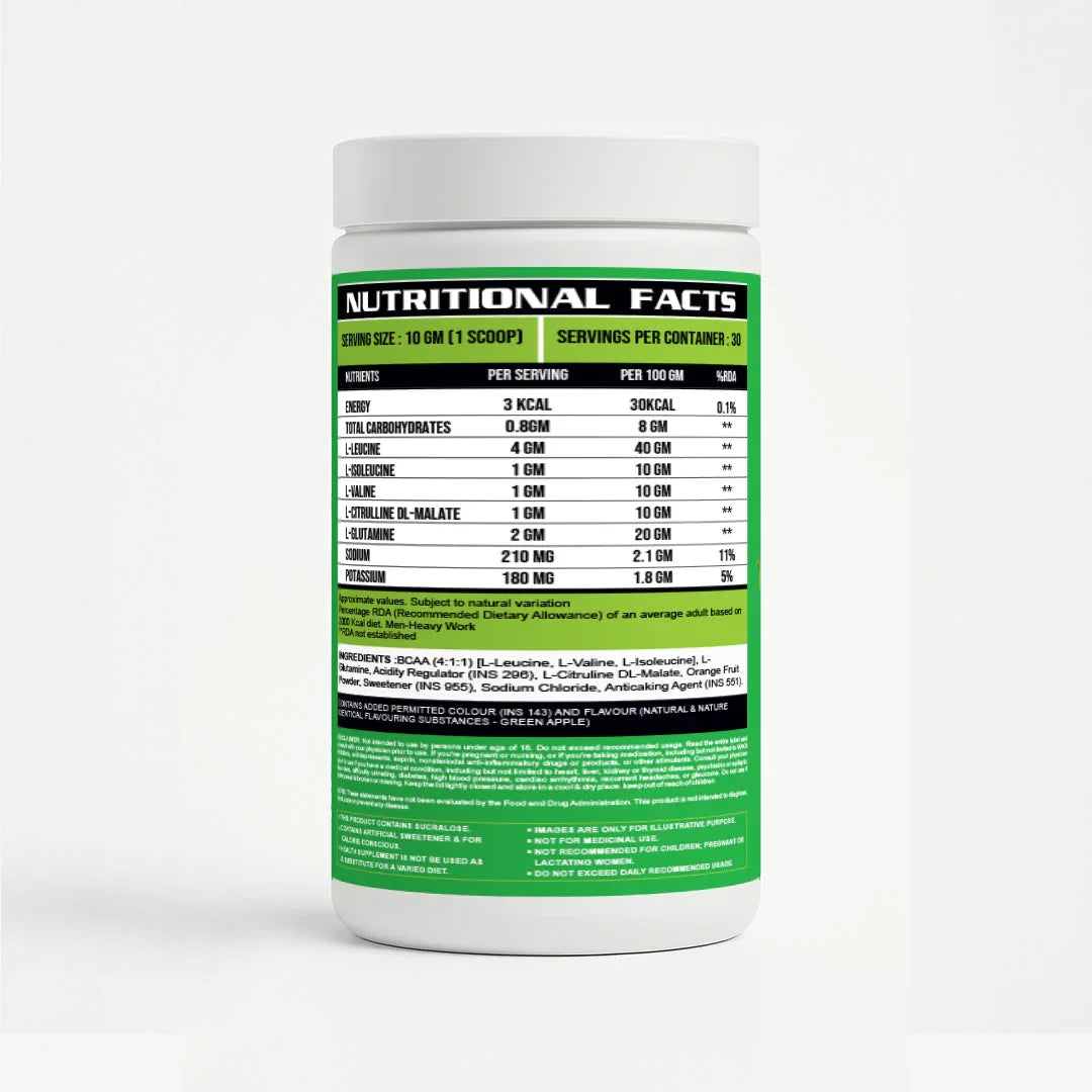 Ripped Up Nutrition BCAA Powder with Glutamine & Citrulline 300gm, 30 Servings