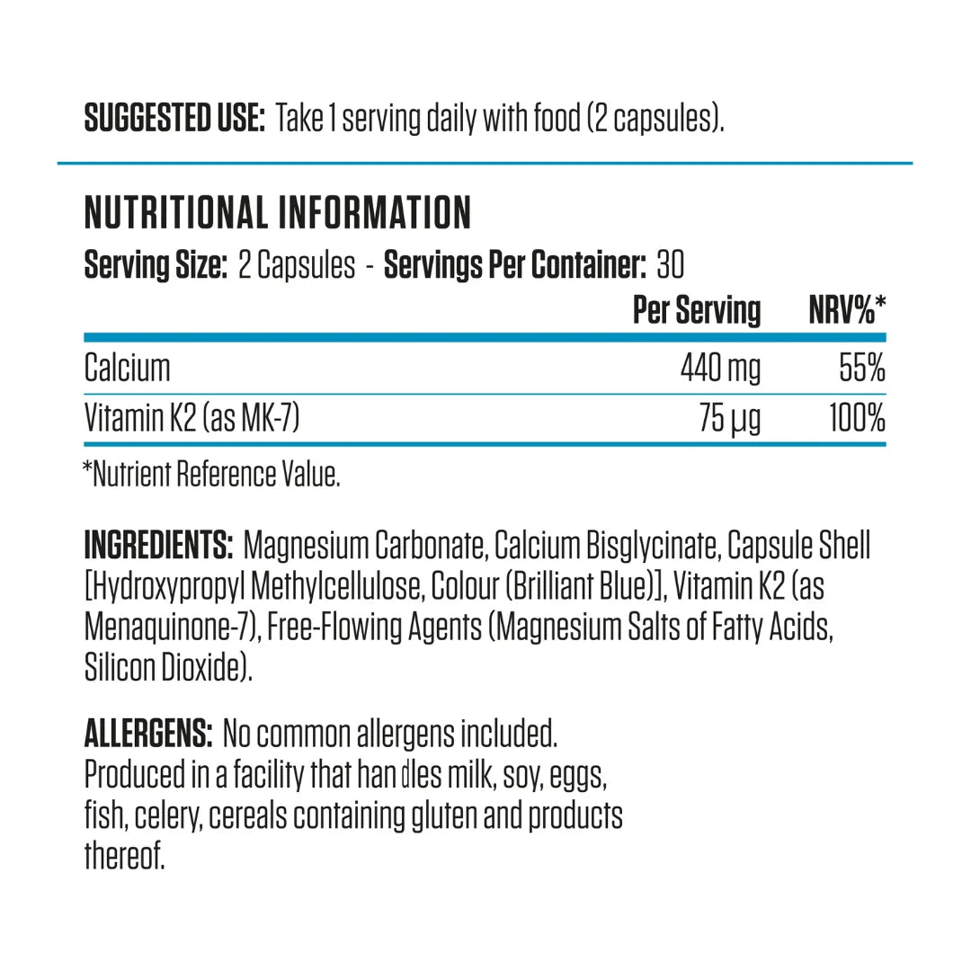 Applied Nutrition Calcium & Vitamin K2 | 60 Veggie Capsules