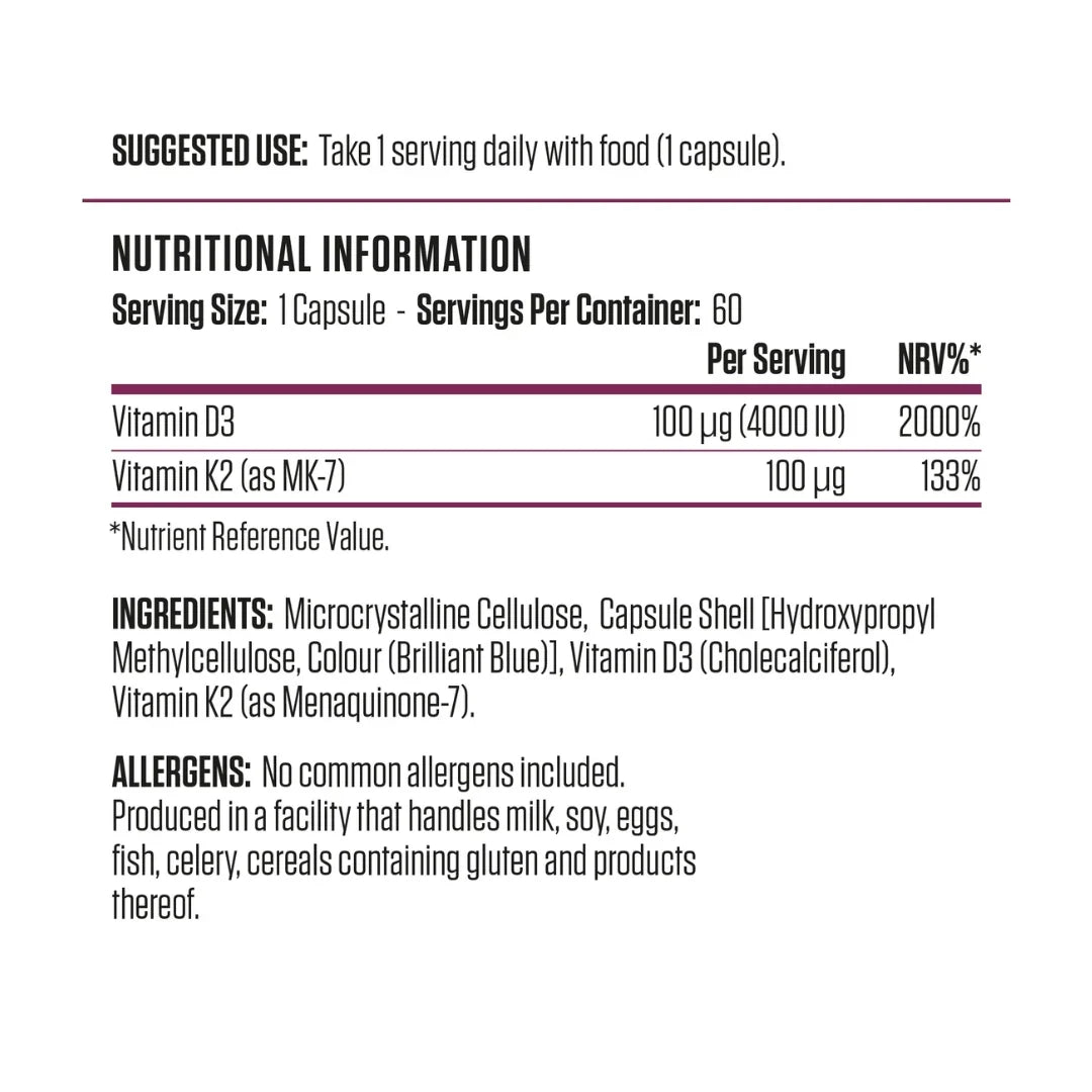 Applied Nutrition Vitamin D3 & K2 Formula | 60 Capsules