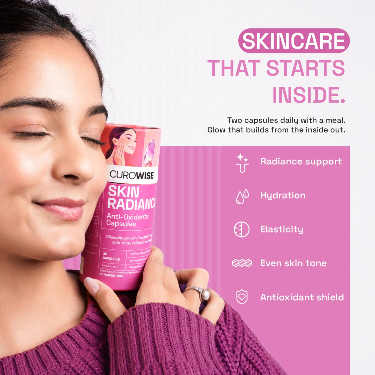 Curowise Skin Radiance | Skin Glow, Healthy Skin & Collagen Support | 30 capsules