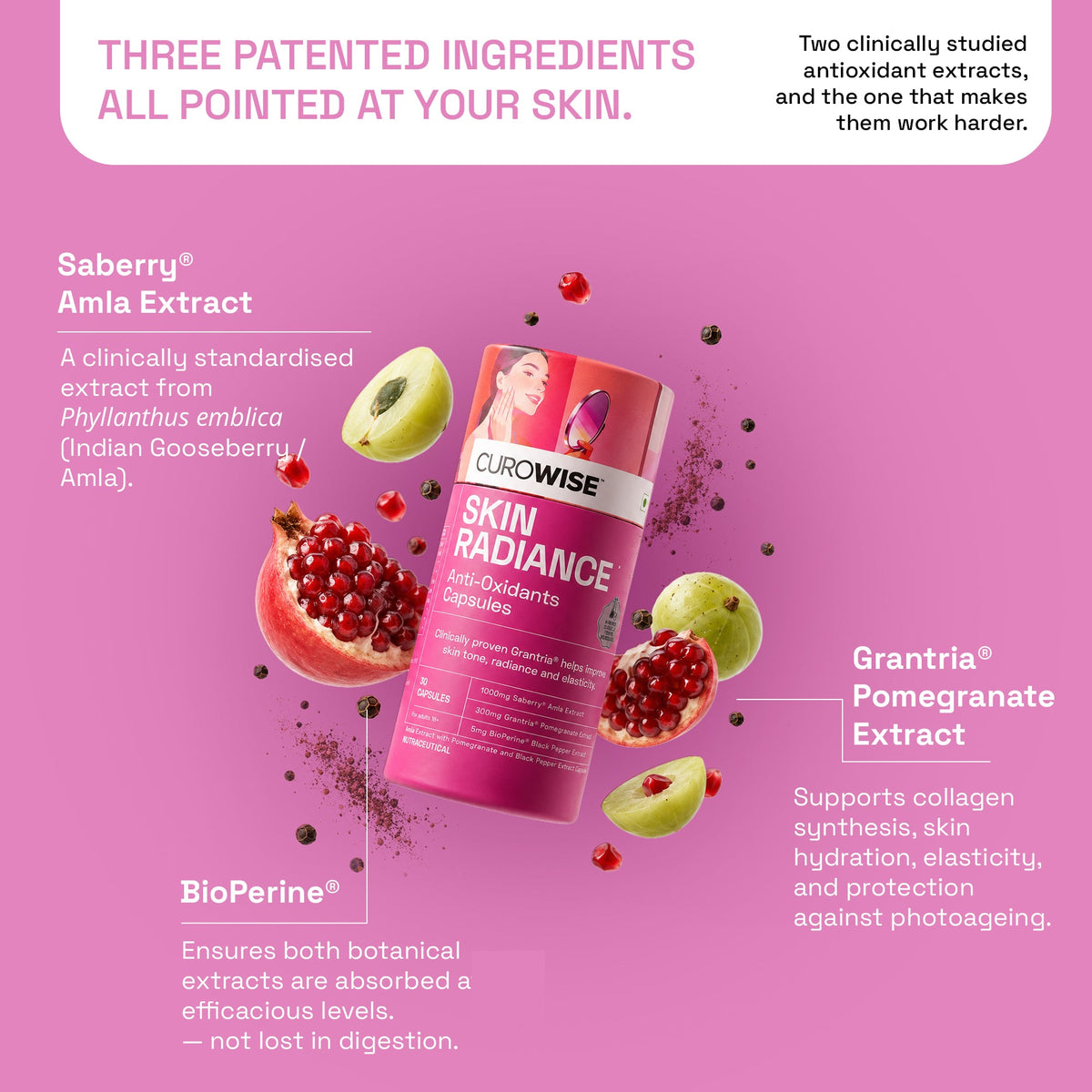 Curowise Skin Radiance | Skin Glow, Healthy Skin & Collagen Support | 30 capsules