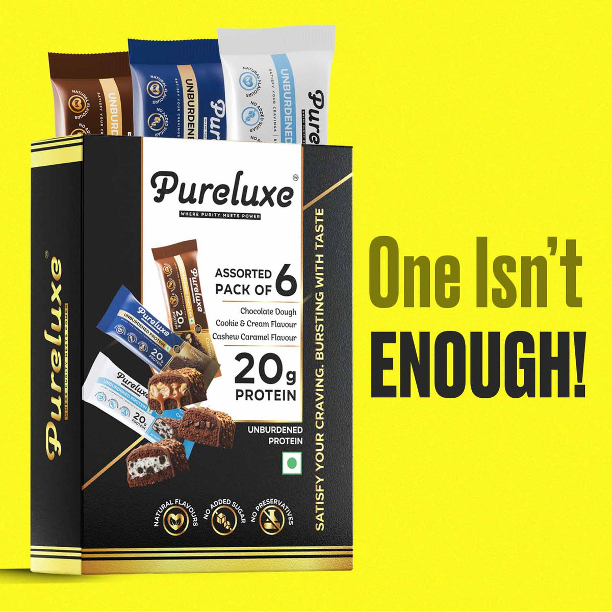 Pureluxe Nutrition Assorted Protein Bars 55g | 20g Protein | Pack of 6