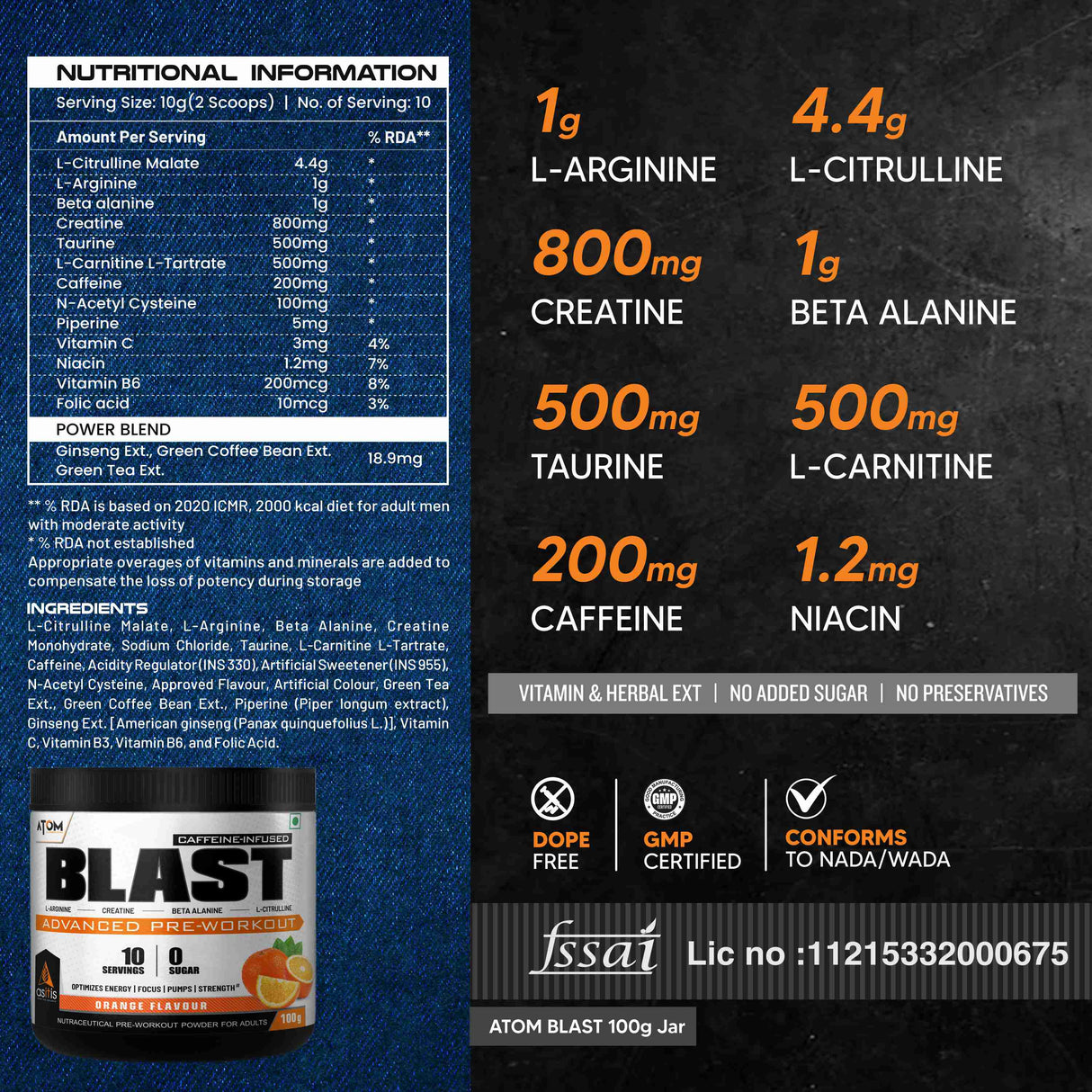 AS-IT-IS Atom Blast Advanced Pre-workout - 10 Servings